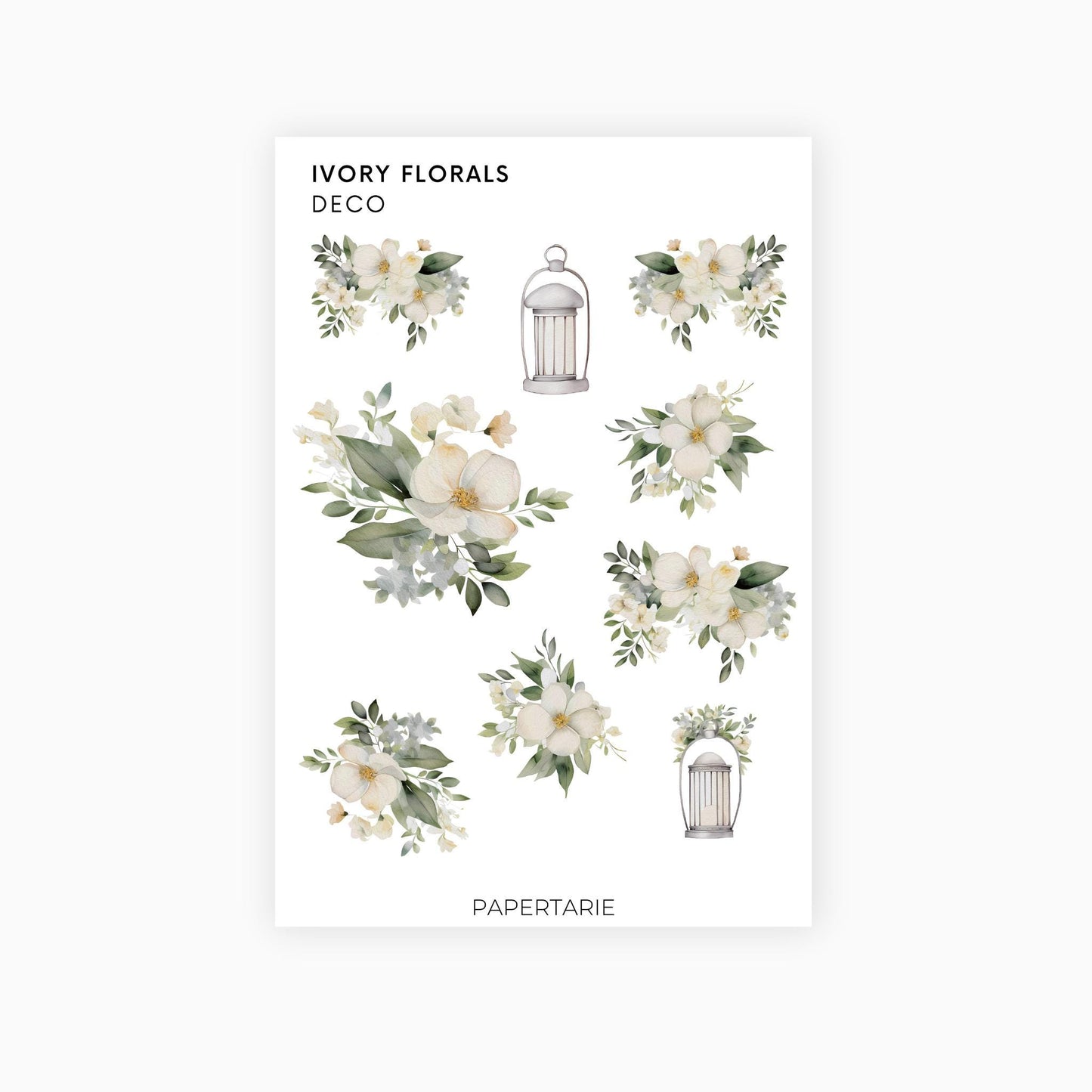 Deco Planner Stickers | Ivory Florals | Standard Sheet | Transparent | Matte | Glossy | Botanical Planner Stickers | Florals