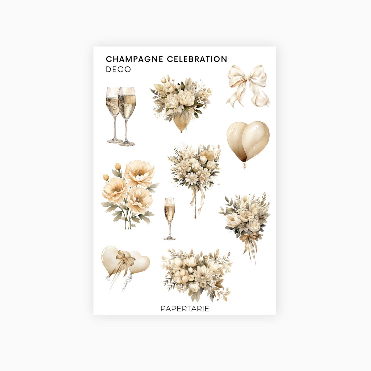 Deco Planner Stickers | Champagne Celebrations | Standard Sheet | Transparent | Matte | Glossy | Planner Stickers | Florals | Botanical