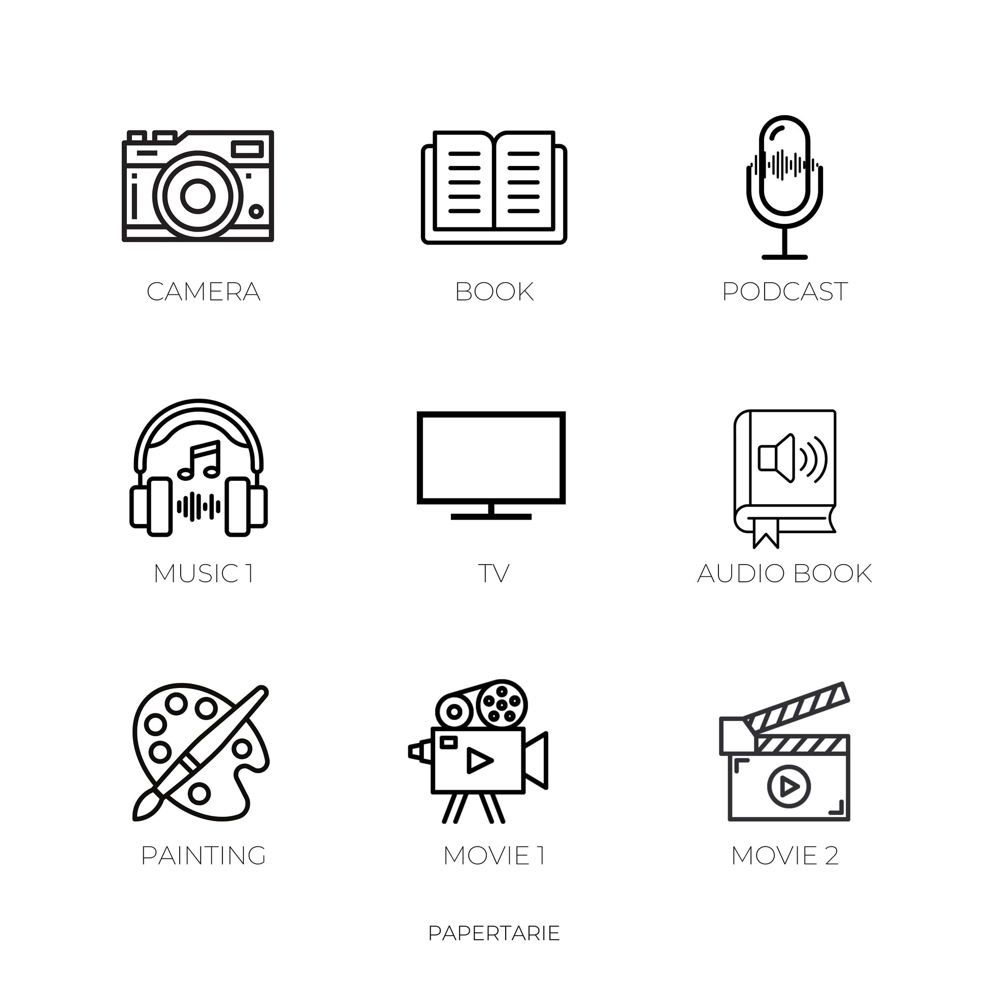 Hobby Icon Stickers | Mini Icon Stickers | 18 Options | Transparent Matte | Minimal | Planner Stickers