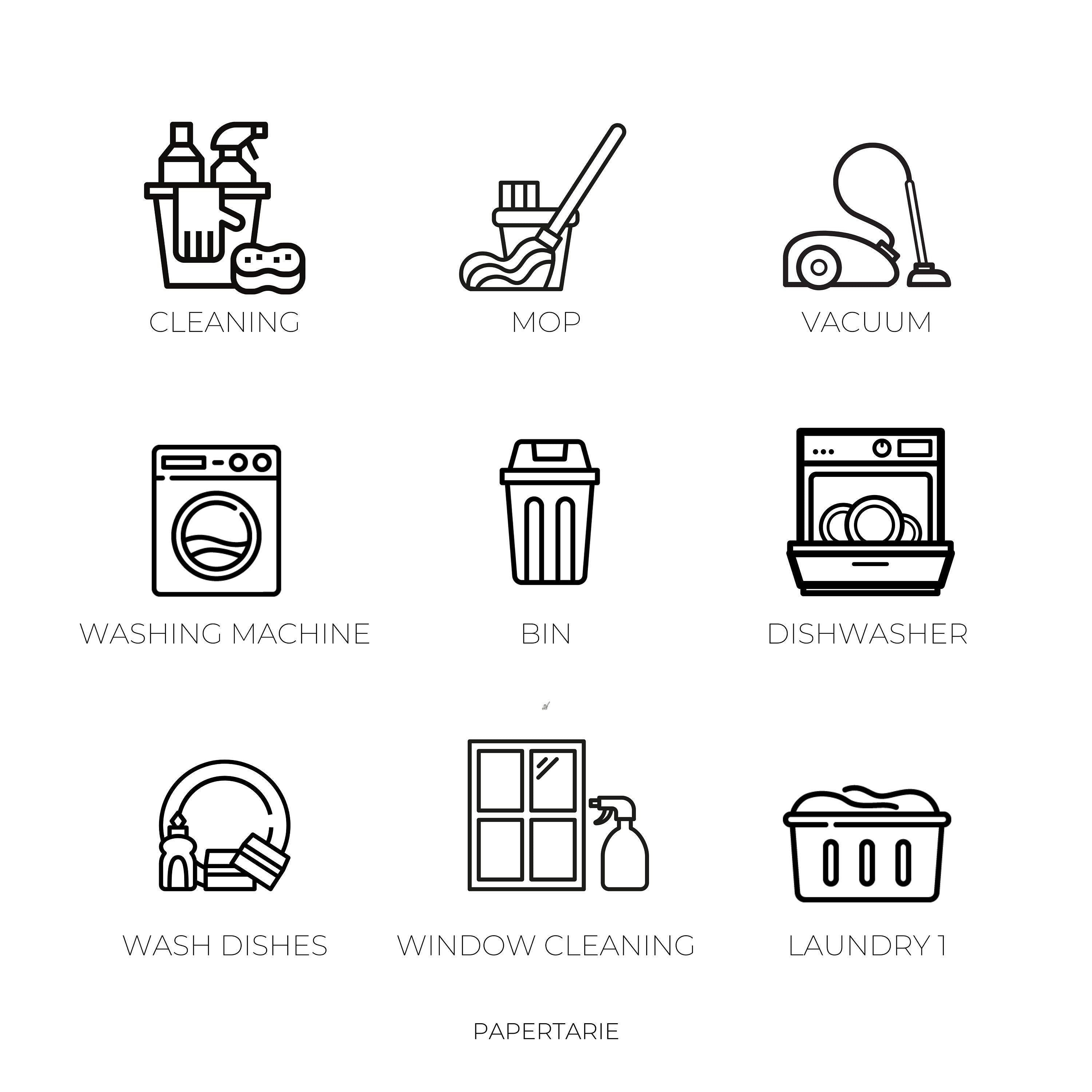Mini Cleaning Icon Stickers | Mini Icons | 17 Options | Transparent | Matte | Glossy | Minimal | Hobonichi | Planner Stickers