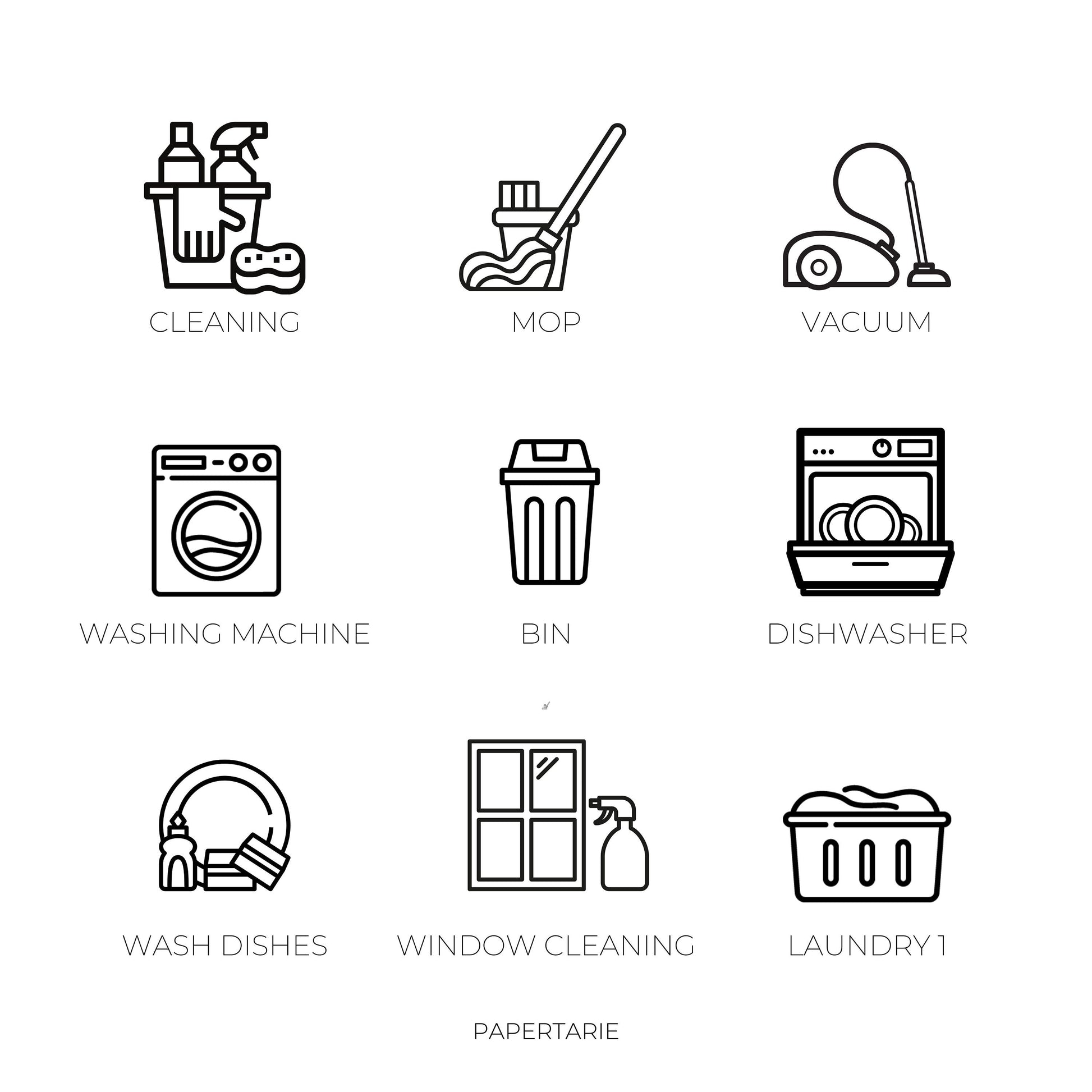Cleaning Icon Stickers | Mini Icon Stickers | 17 Options | Chores | Transparent Matte | Minimal | Planner Stickers