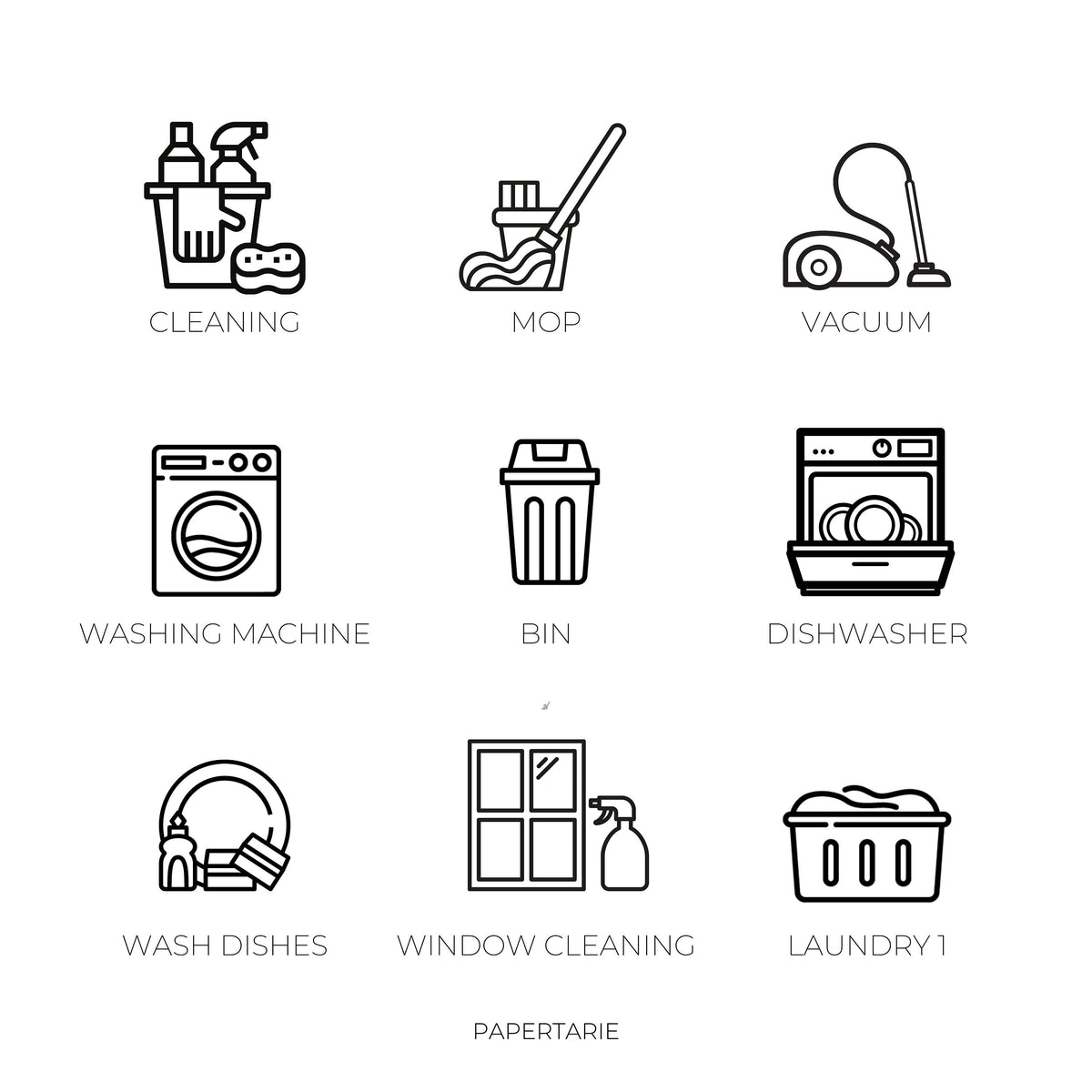 Cleaning Icon Stickers | Mini Icon Stickers | 17 Options | Chores | Transparent Matte | Minimal | Planner Stickers
