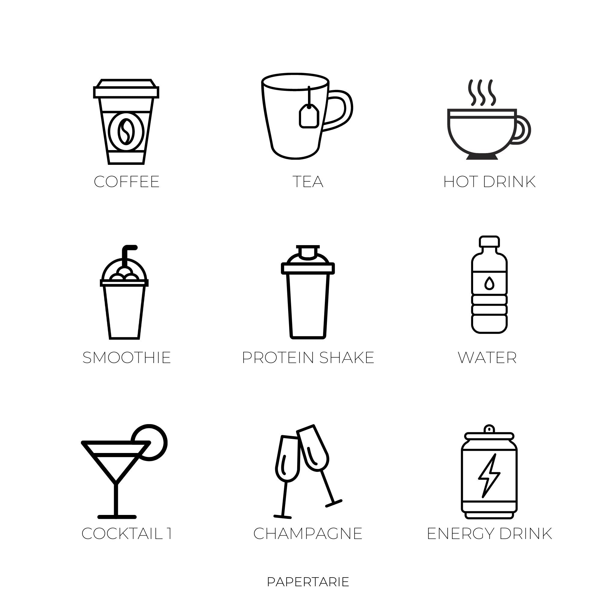 Mini Drinks Icon Stickers | Mini Icons | 18 Options | Transparent | Matte | Glossy | Minimal | Planner Stickers | Hobonichi