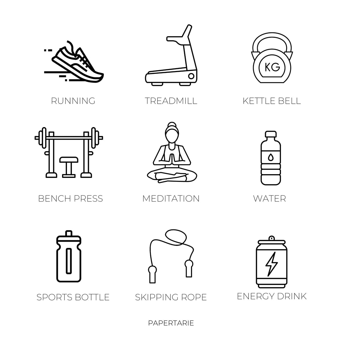 Mini Fitness Icon Stickers | Mini Icons | 18 Options | Transparent | Matte | Glossy | Minimal | Two Sizes | Planner Stickers