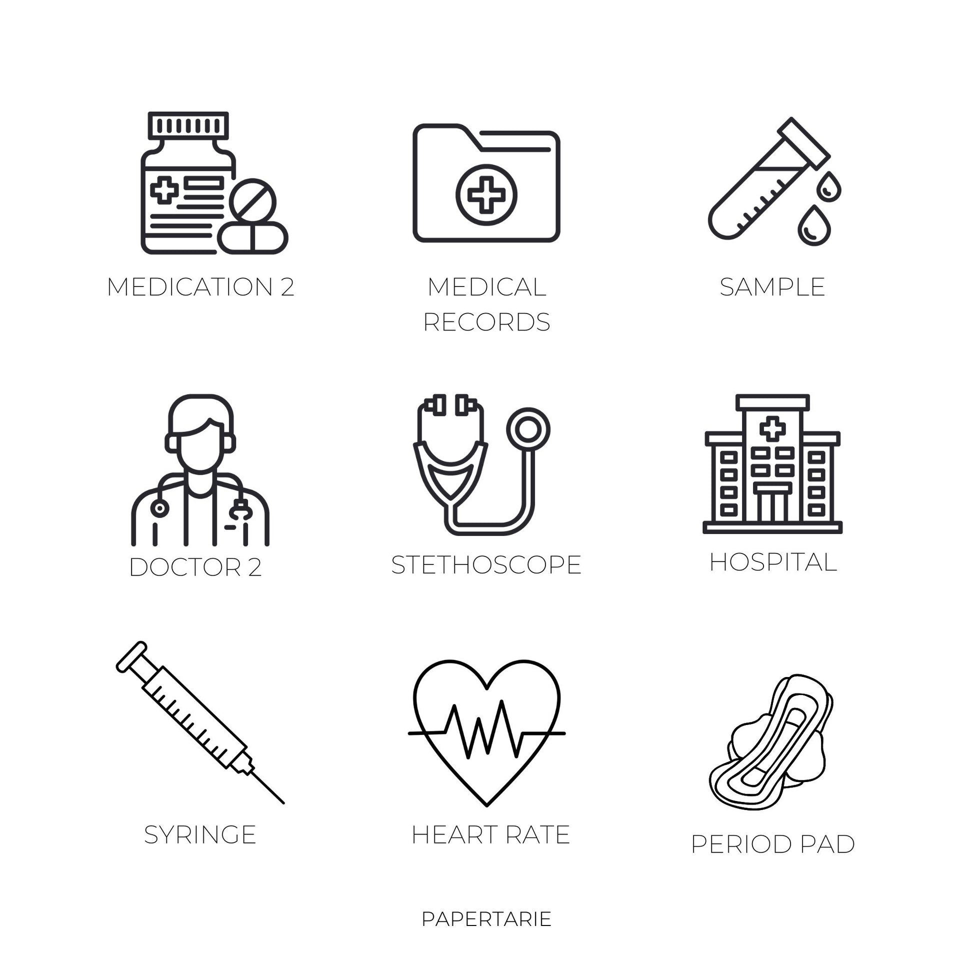 Health Icon Stickers | Mini Icon Stickers | 33 Options | Transparent Matte | Minimal | Credit Card Size | Planner Stickers