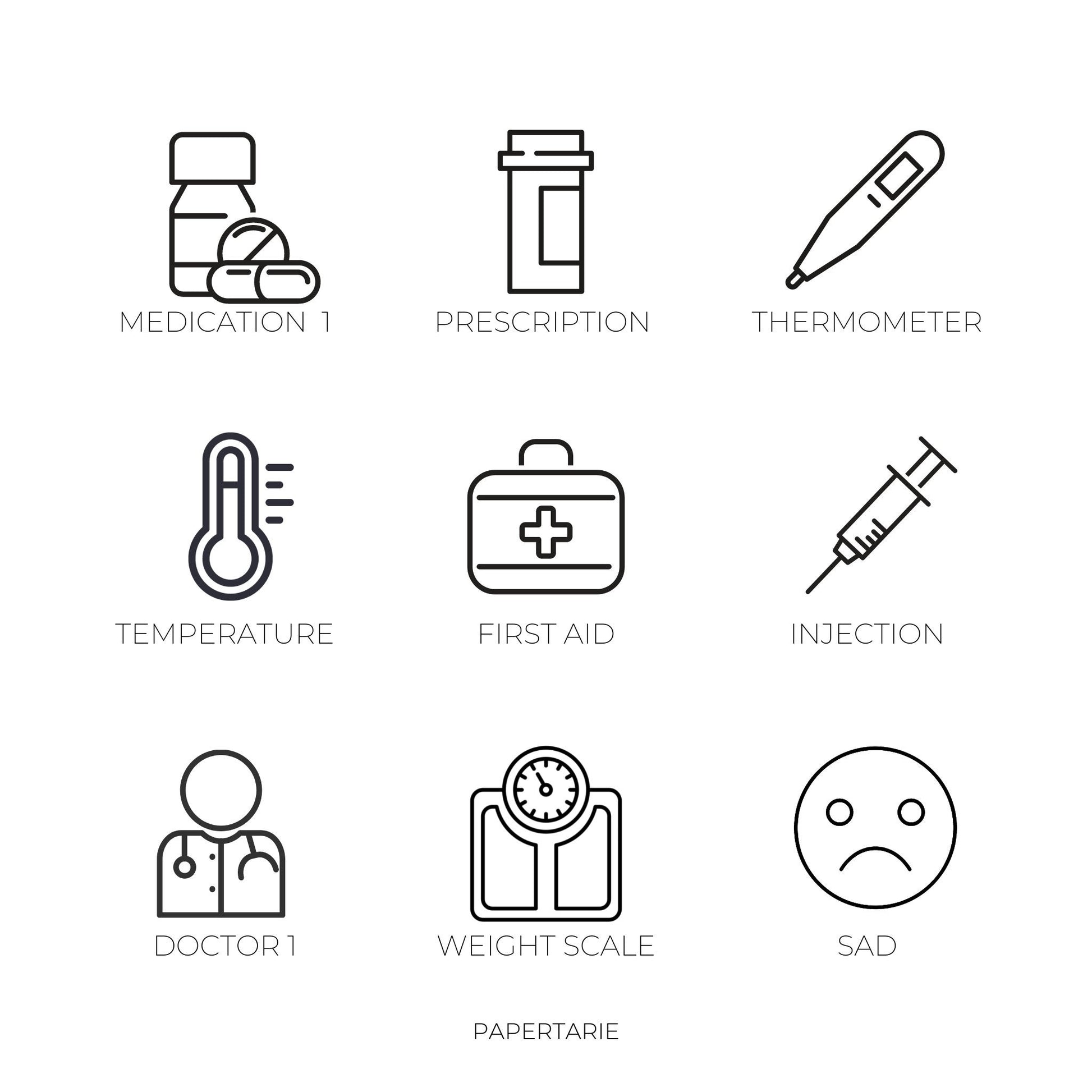 Mini Health Icon Stickers | Mini Icons | 33 Options | Transparent | Matte | Glossy | Minimal | Two Sizes | Planner Stickers | Hobonichi