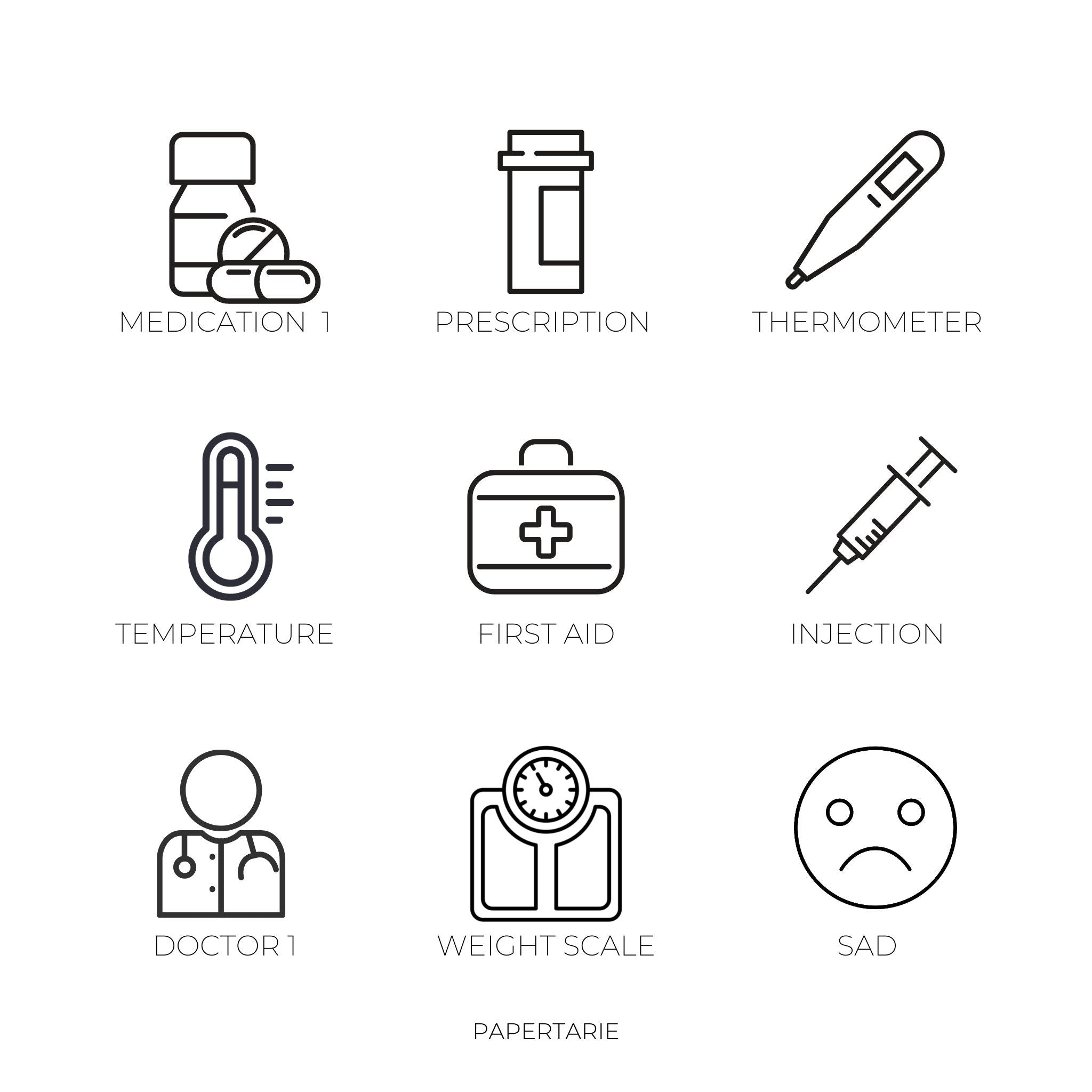 Mini Health Icon Stickers | Mini Icons | 33 Options | Transparent | Matte | Glossy | Minimal | Two Sizes | Planner Stickers | Hobonichi