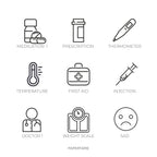 Health Icon Stickers | Mini Icon Stickers | 33 Options | Transparent Matte | Minimal | Credit Card Size | Planner Stickers