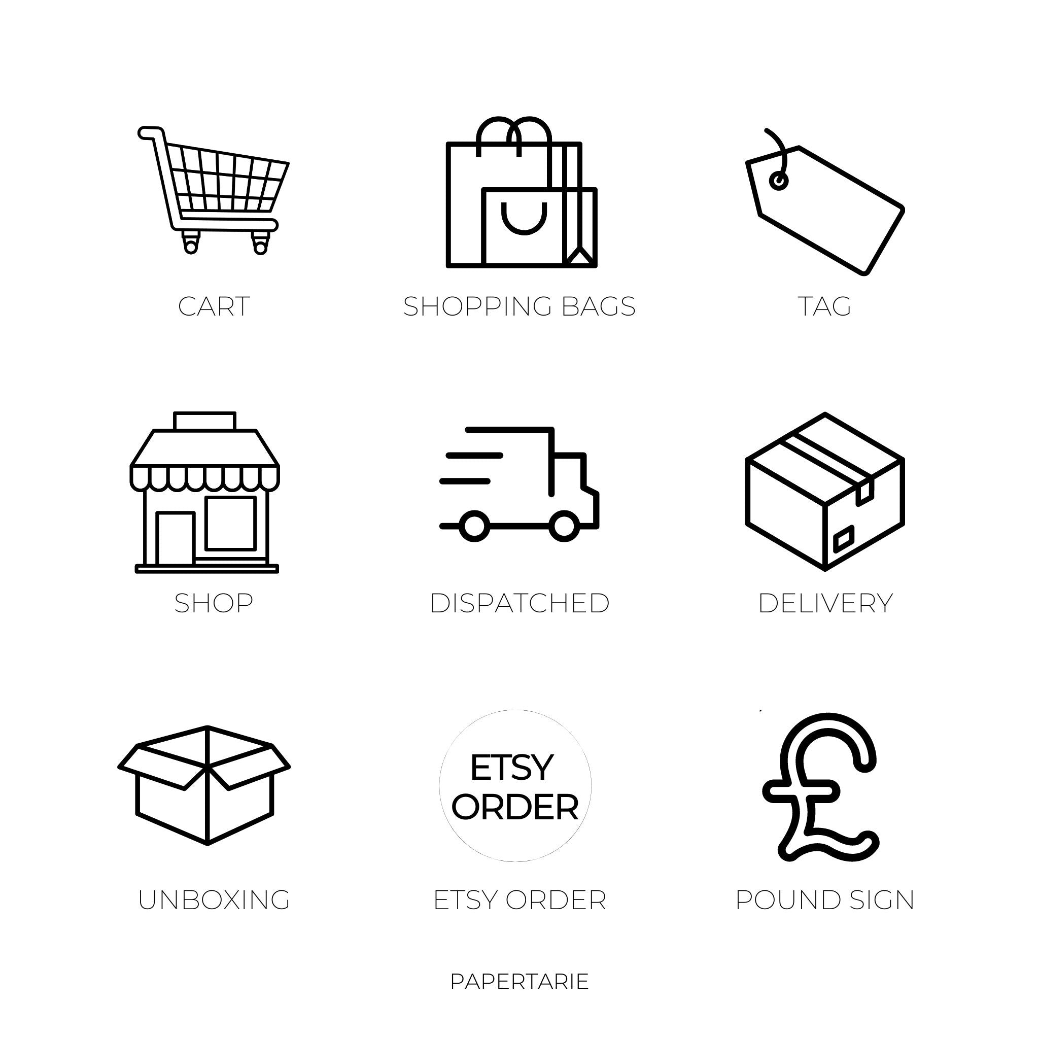 Shopping Icon Stickers | Mini Icon Stickers | 18 Options | Transparent Matte | Minimal | Credit Card Size | Planner Stickers