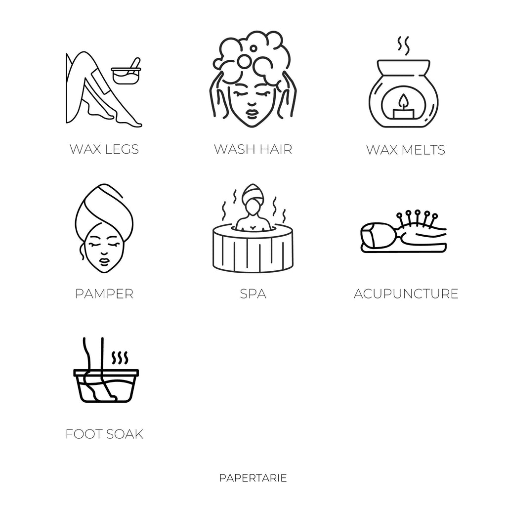Beauty & Wellbeing Icon Stickers | Skincare, Self Care, Spa Mini Icon Stickers | 43 Options | Transparent Matte | Minimal | Planner Stickers