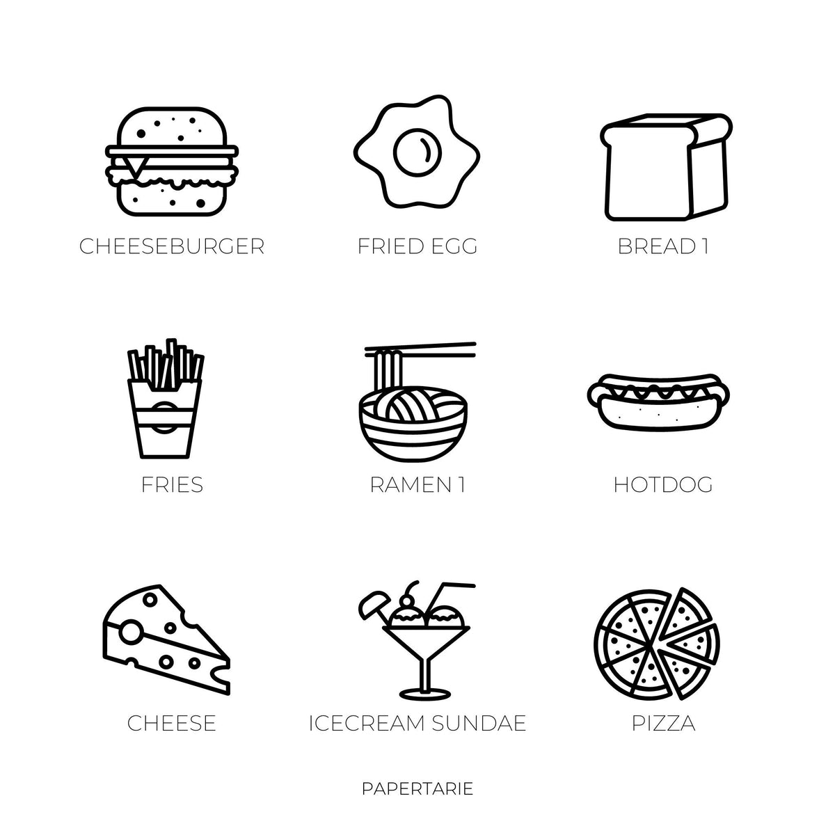 Food Icon Stickers | Mini Icon Stickers | 36 Options | Transparent Matte | Minimal