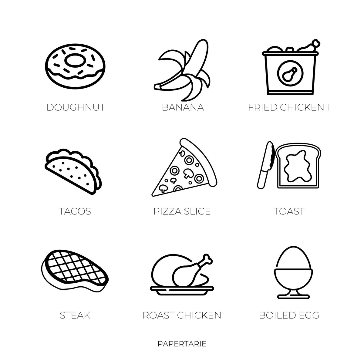 Food Icon Stickers | Mini Icon Stickers | 36 Options | Transparent Matte | Minimal