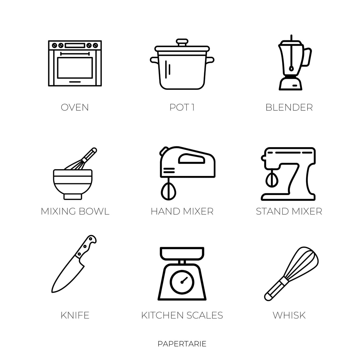 Mini Cooking & Baking Icon Stickers | Mini Icons | 19 Options | Transparent | Matte | Glossy | Minimal | Two Sizes