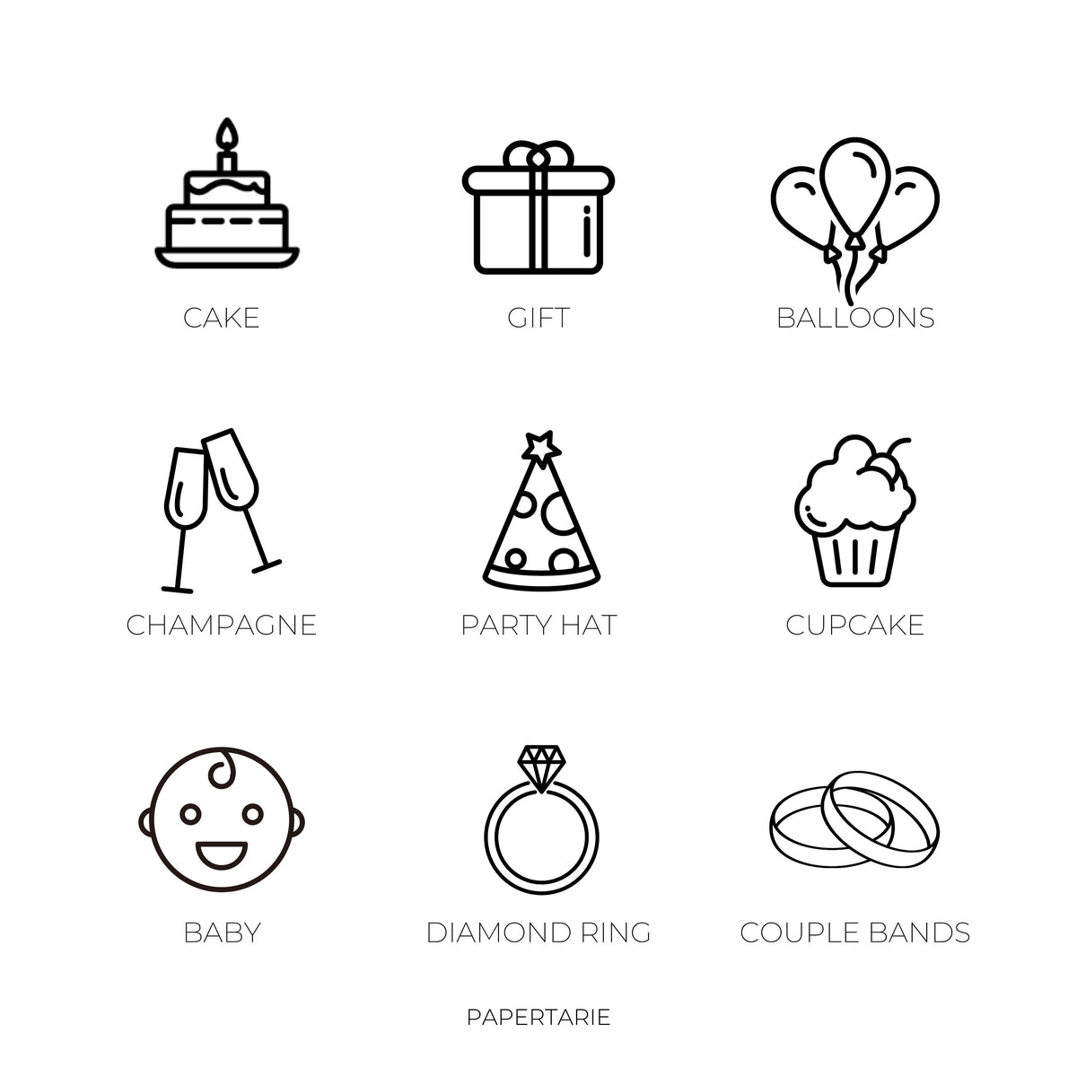 Mini Celebration Icon Stickers | Mini Icons | 9 Options | Transparent | Matte | Glossy | Minimal | Hobonichi | Planner Stickers