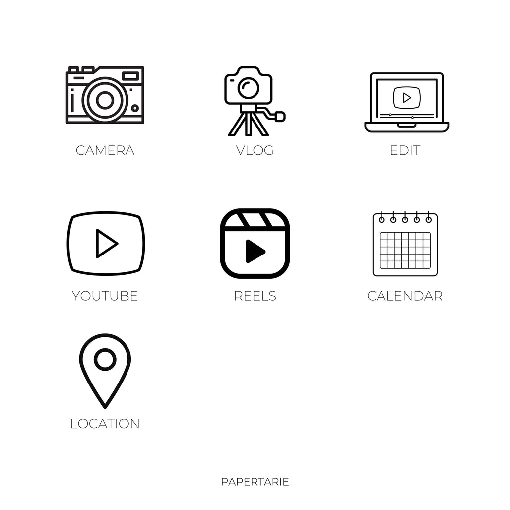 Content Creator Icon Stickers | Mini Icon Stickers | 7 Options | Transparent Matte | Minimal | Credit Card Size | Planner Stickers
