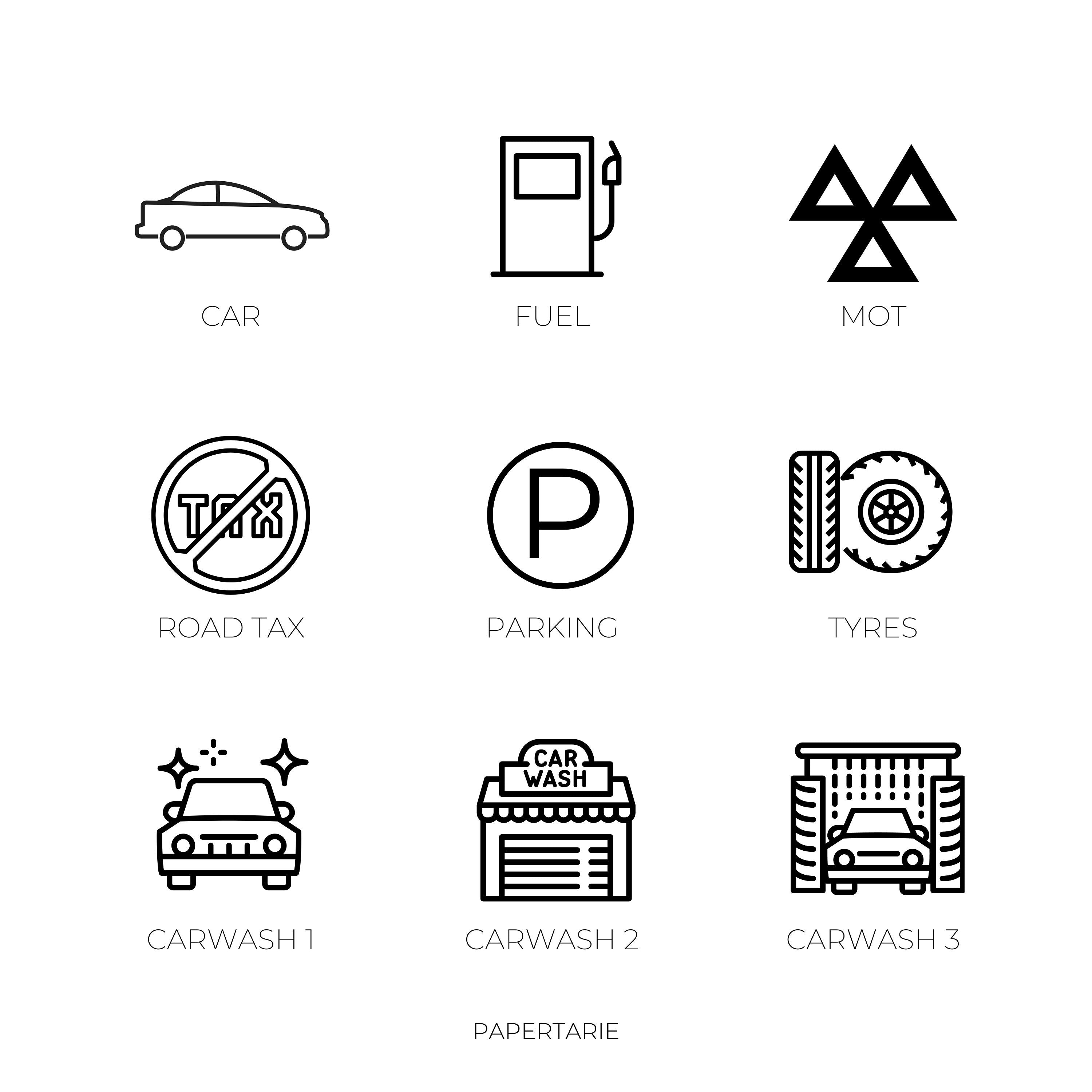 Car Related Icon Stickers | Mini Icon Stickers | 9 Options | Transparent Matte | Minimal | Credit Card Size | Planner Stickers