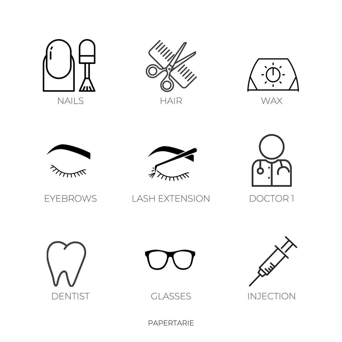 Appointment Icon Stickers | Mini Icon Stickers | 17 Options | Transparent Matte | Minimal | Planner Stickers