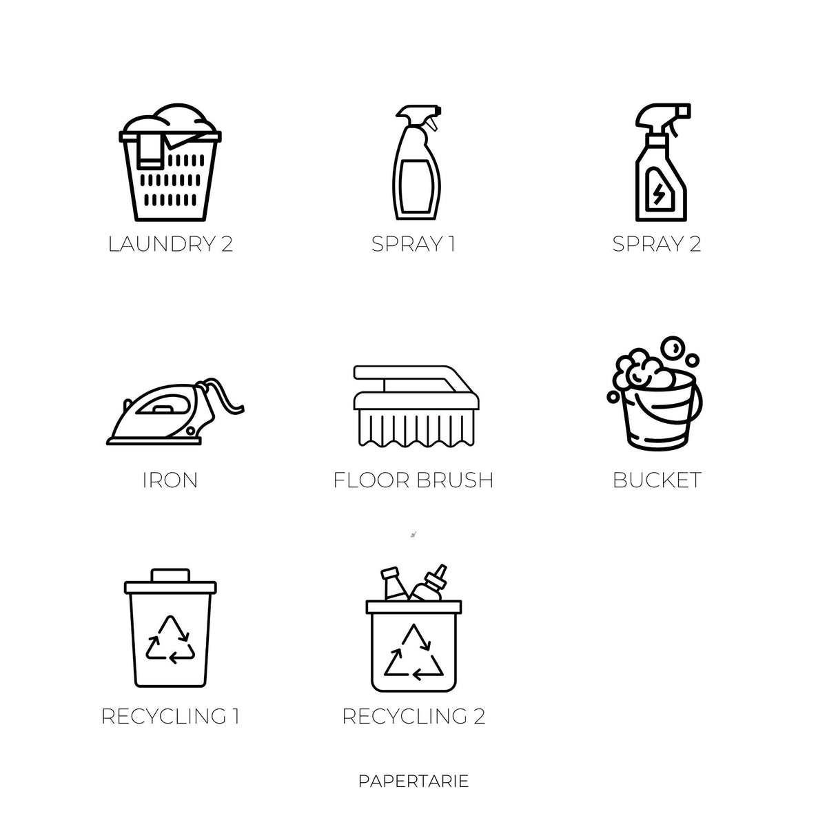 Cleaning Icon Stickers | Mini Icon Stickers | 17 Options | Chores | Transparent Matte | Minimal | Planner Stickers