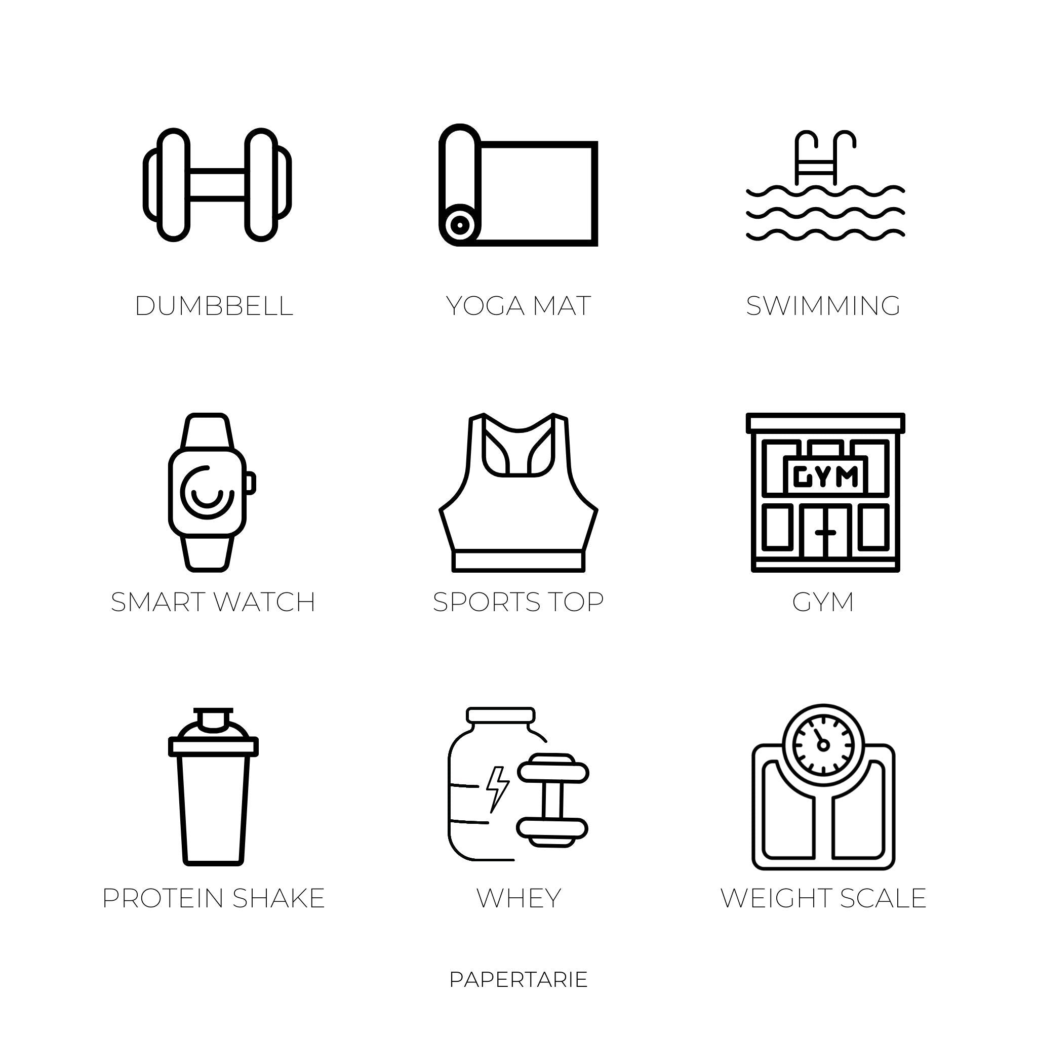 Mini Fitness Icon Stickers | Mini Icons | 18 Options | Transparent | Matte | Glossy | Minimal | Two Sizes | Planner Stickers
