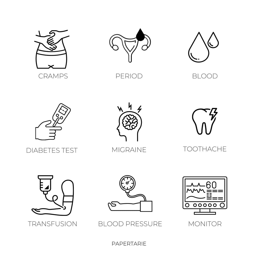 Mini Health Icon Stickers | Mini Icons | 33 Options | Transparent | Matte | Glossy | Minimal | Two Sizes | Planner Stickers | Hobonichi