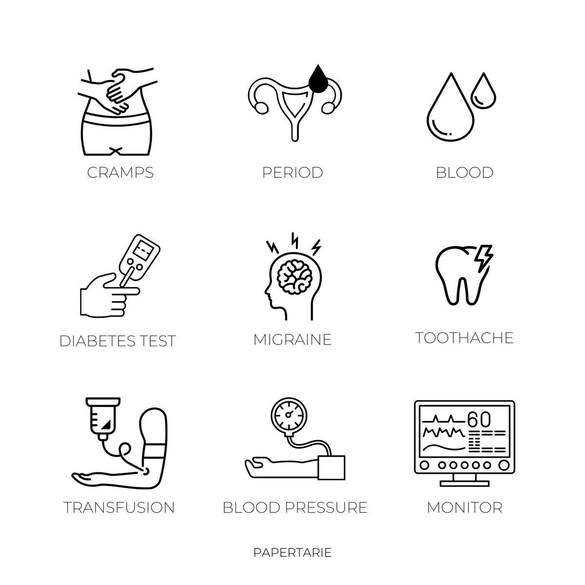 Mini Health Icon Stickers | Mini Icons | 33 Options | Transparent | Matte | Glossy | Minimal | Two Sizes | Planner Stickers | Hobonichi