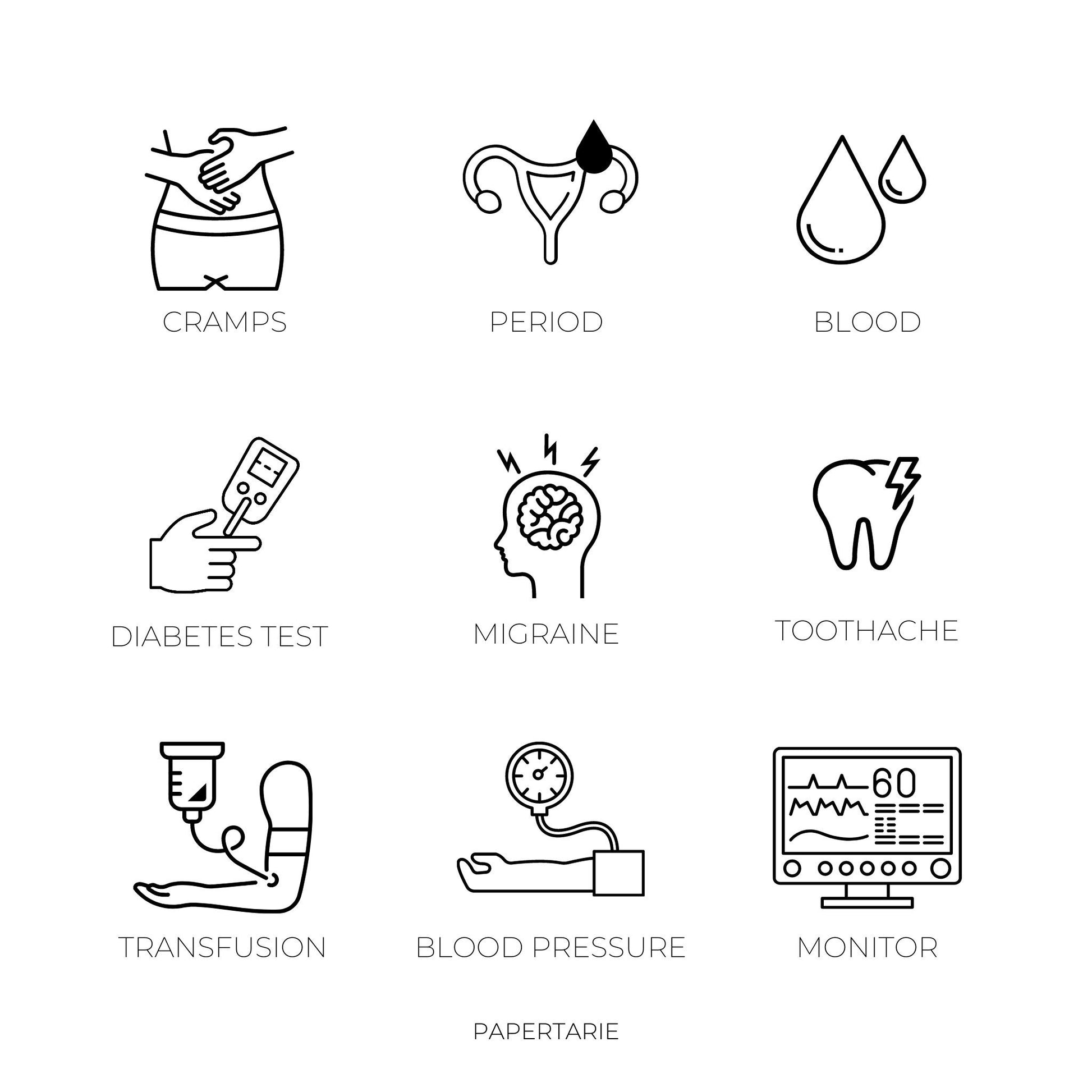 Health Icon Stickers | Mini Icon Stickers | 33 Options | Transparent Matte | Minimal | Credit Card Size | Planner Stickers