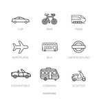 Mini Transportation Icons Stickers | Mini Icons | 9 Options | Transparent | Matte | Glossy | Minimal | Hobonichi | Planner Stickers