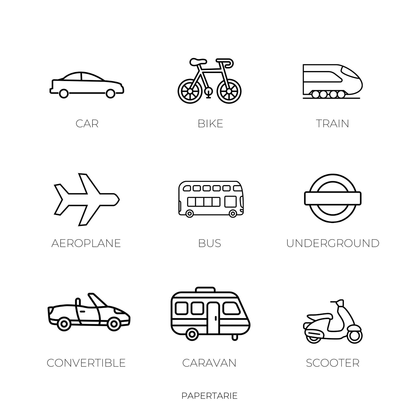 Transportation Icons Stickers | Mini Icon Stickers | 9 Options | Transparent Matte | Minimal | Credit Card Size | Planner Stickers