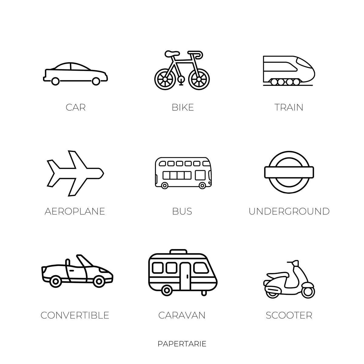 Transportation Icons Stickers | Mini Icon Stickers | 9 Options | Transparent Matte | Minimal | Credit Card Size | Planner Stickers