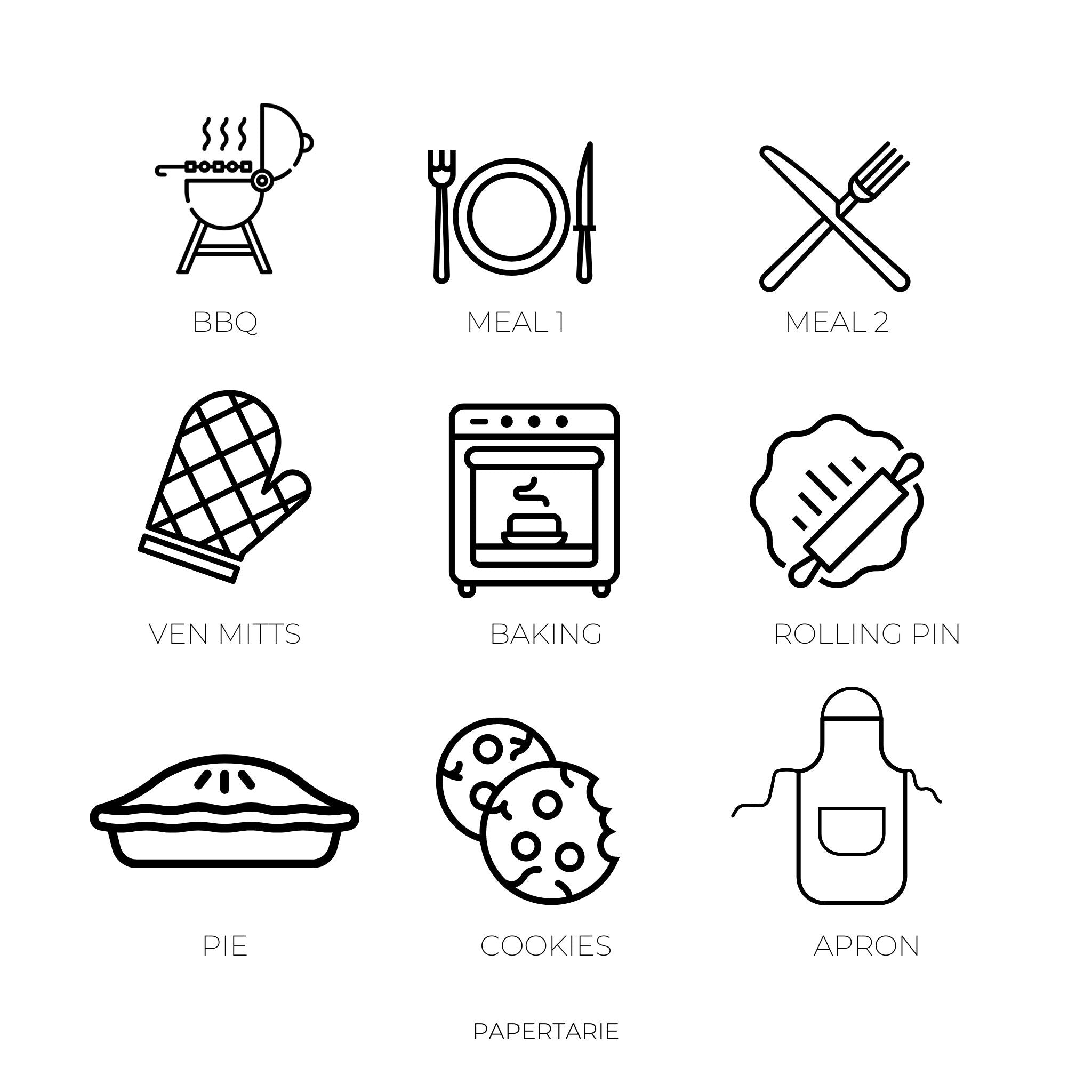 Cooking & Baking Icon Stickers | Mini Icon Stickers | 18 Options | Transparent Matte | Minimal
