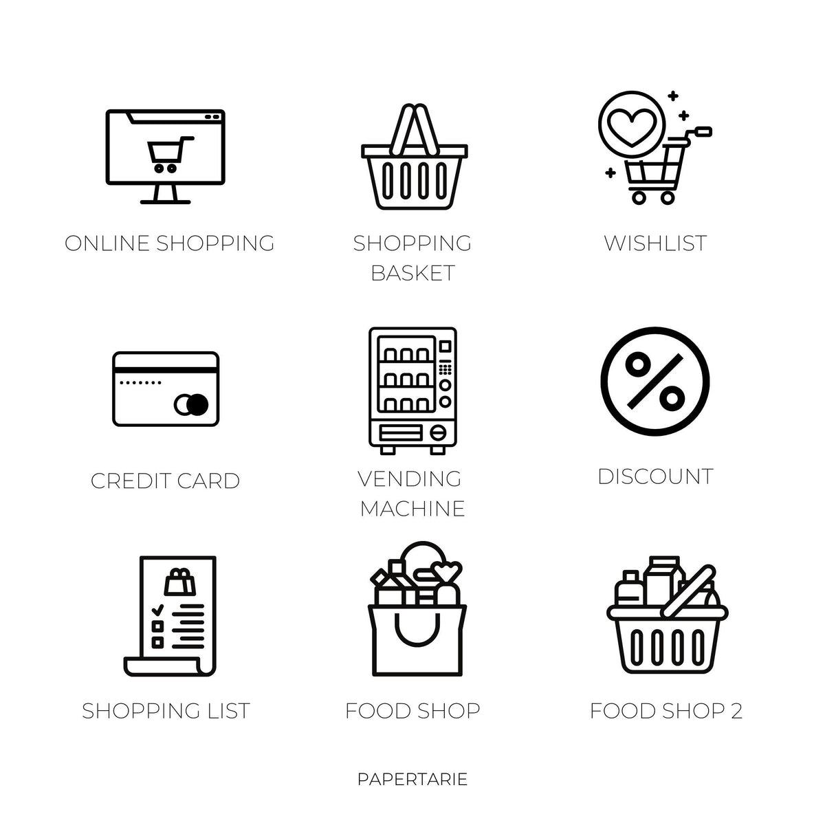 Mini Shopping Icon Stickers | Mini Icons | 23 Options | Transparent | Matte | Glossy | Minimal | Two Sizes | Planner Stickers | Hobonichi
