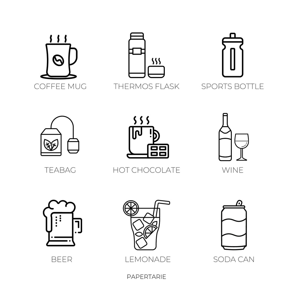 Mini Drinks Icon Stickers | Mini Icons | 18 Options | Transparent | Matte | Glossy | Minimal | Planner Stickers | Hobonichi