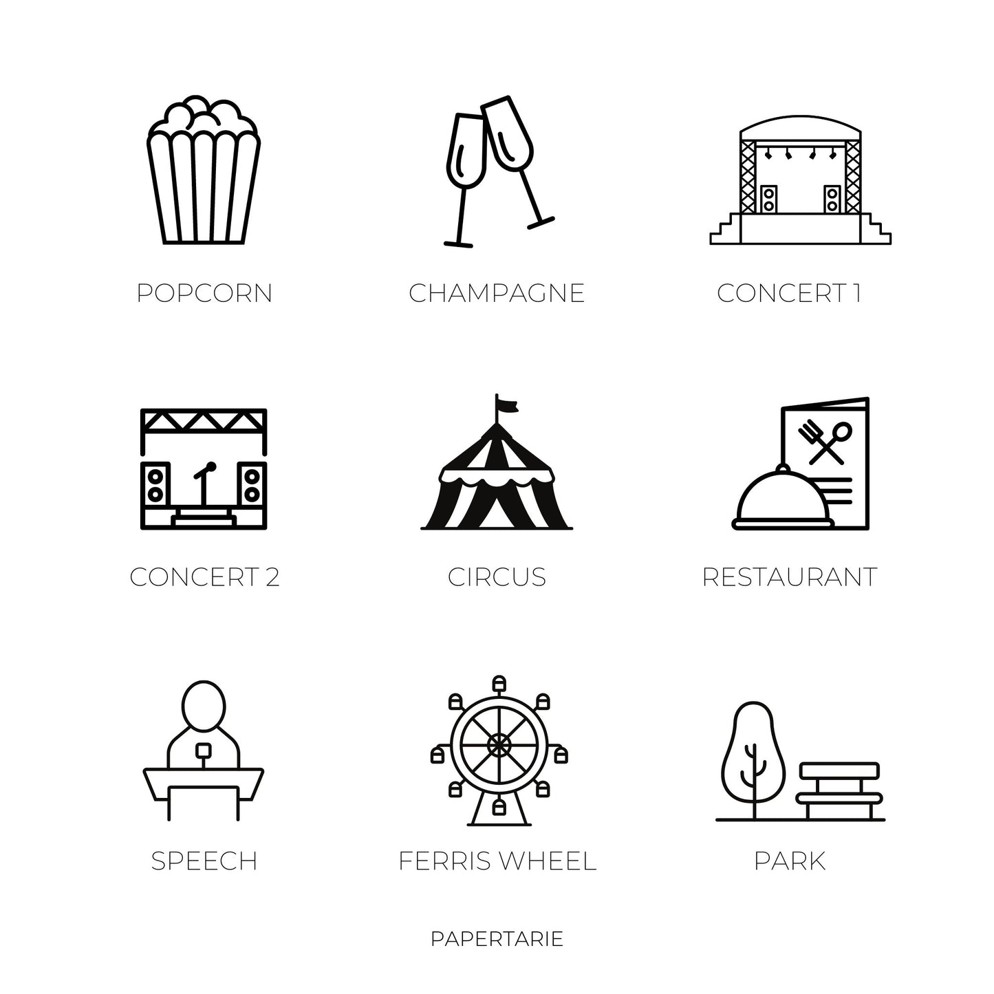 Entertainment Icon Stickers | 18 Options | Cinema, Movies, Theatre, Popcorn | Mini Icon Stickers | Transparent Matte | Minimal