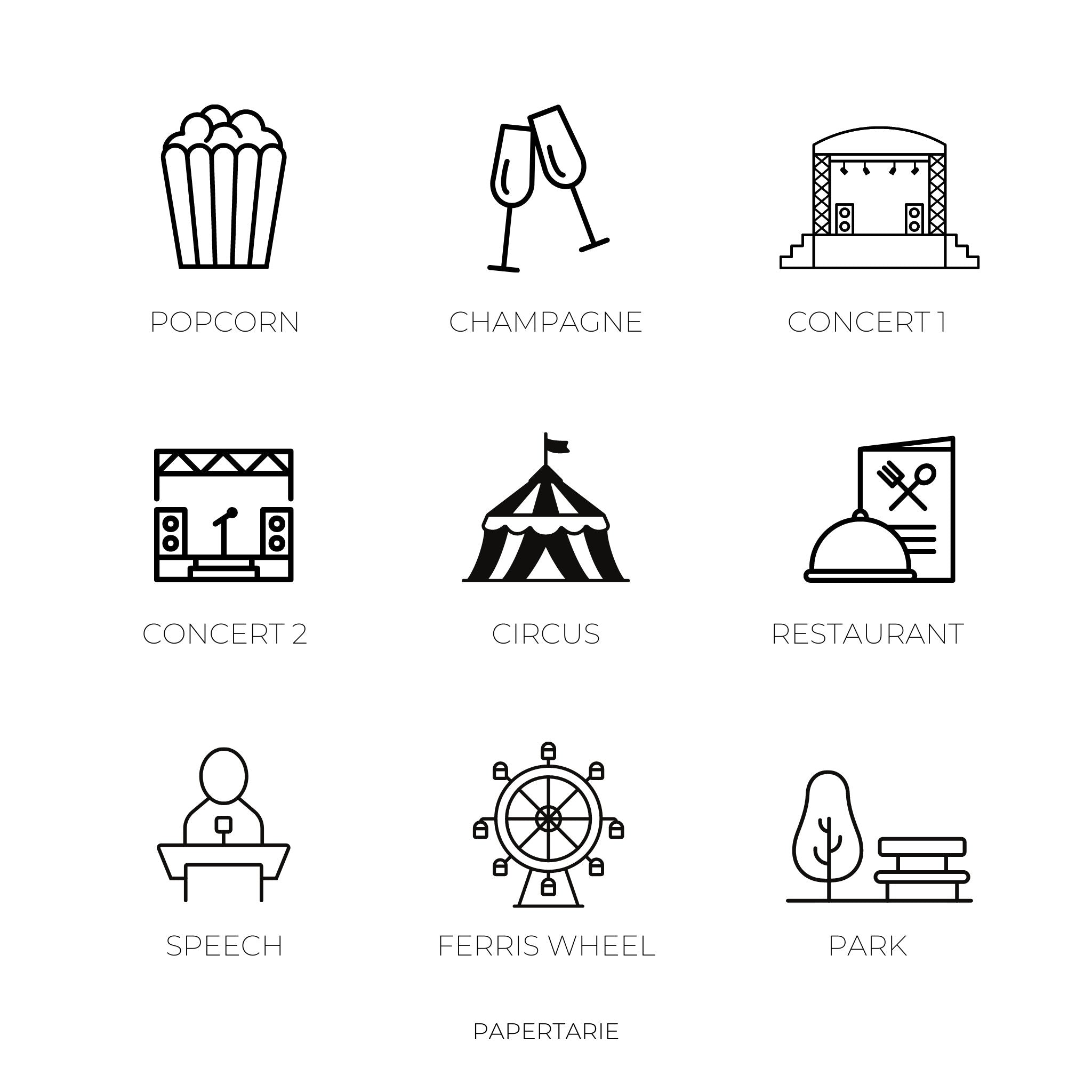 Entertainment Icon Stickers | 18 Options | Cinema, Movies, Theatre, Popcorn | Mini Icon Stickers | Transparent Matte | Minimal