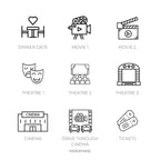 Entertainment Icon Stickers | 18 Options | Cinema, Movies, Theatre, Popcorn | Mini Icon Stickers | Transparent Matte | Minimal