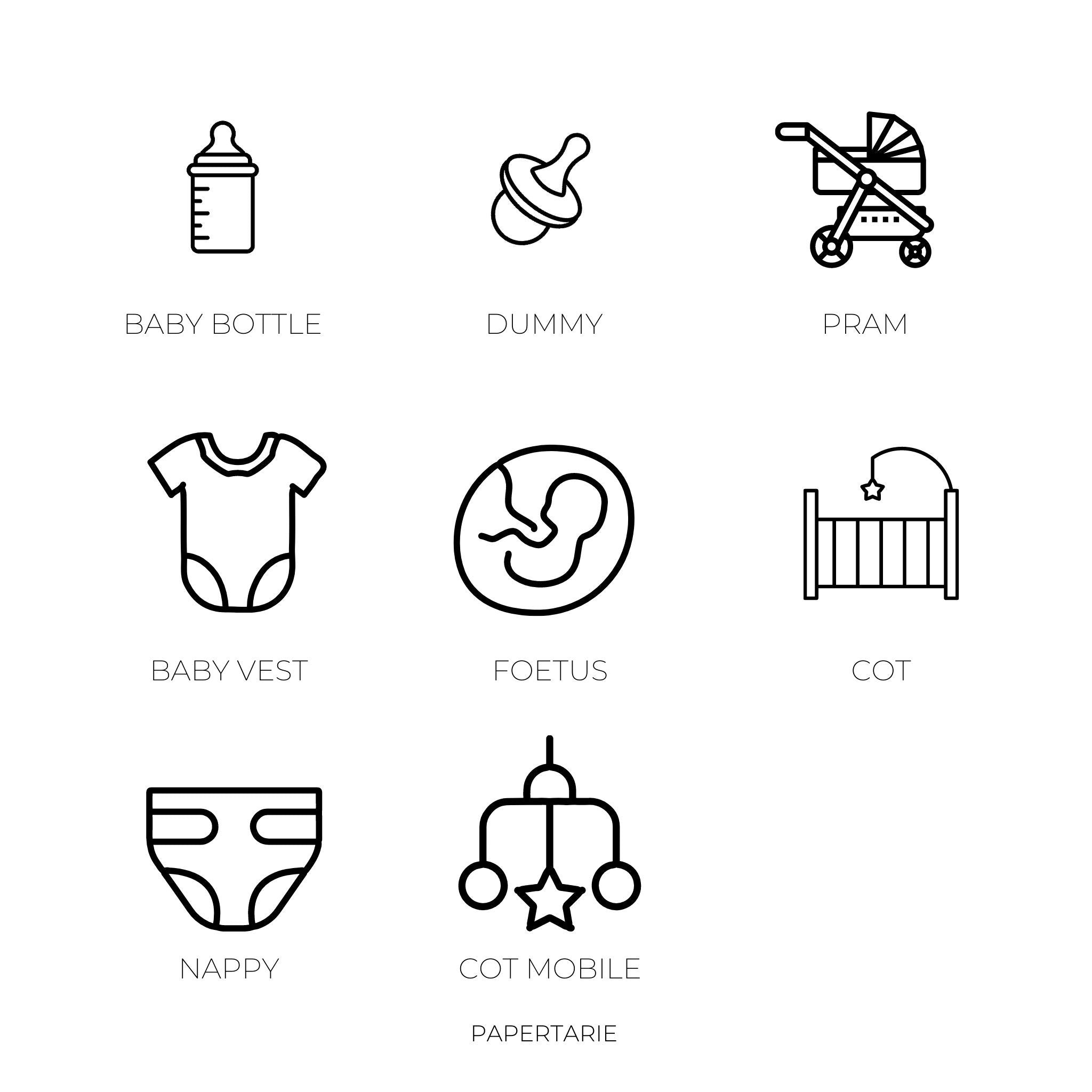 Mini Pregnancy / New Baby Icon Stickers | Mini Icons | 17 Options | Transparent | Matte | Glossy | Minimal | Hobonichi | Planner Stickers