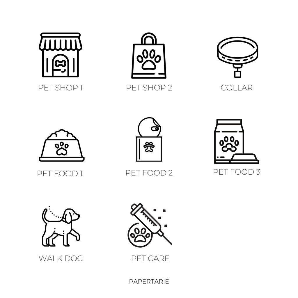 Pet Icon Stickers | Mini Icon Stickers | 26 Options | Transparent Matte | Minimal | Credit Card Size | Planner Stickers