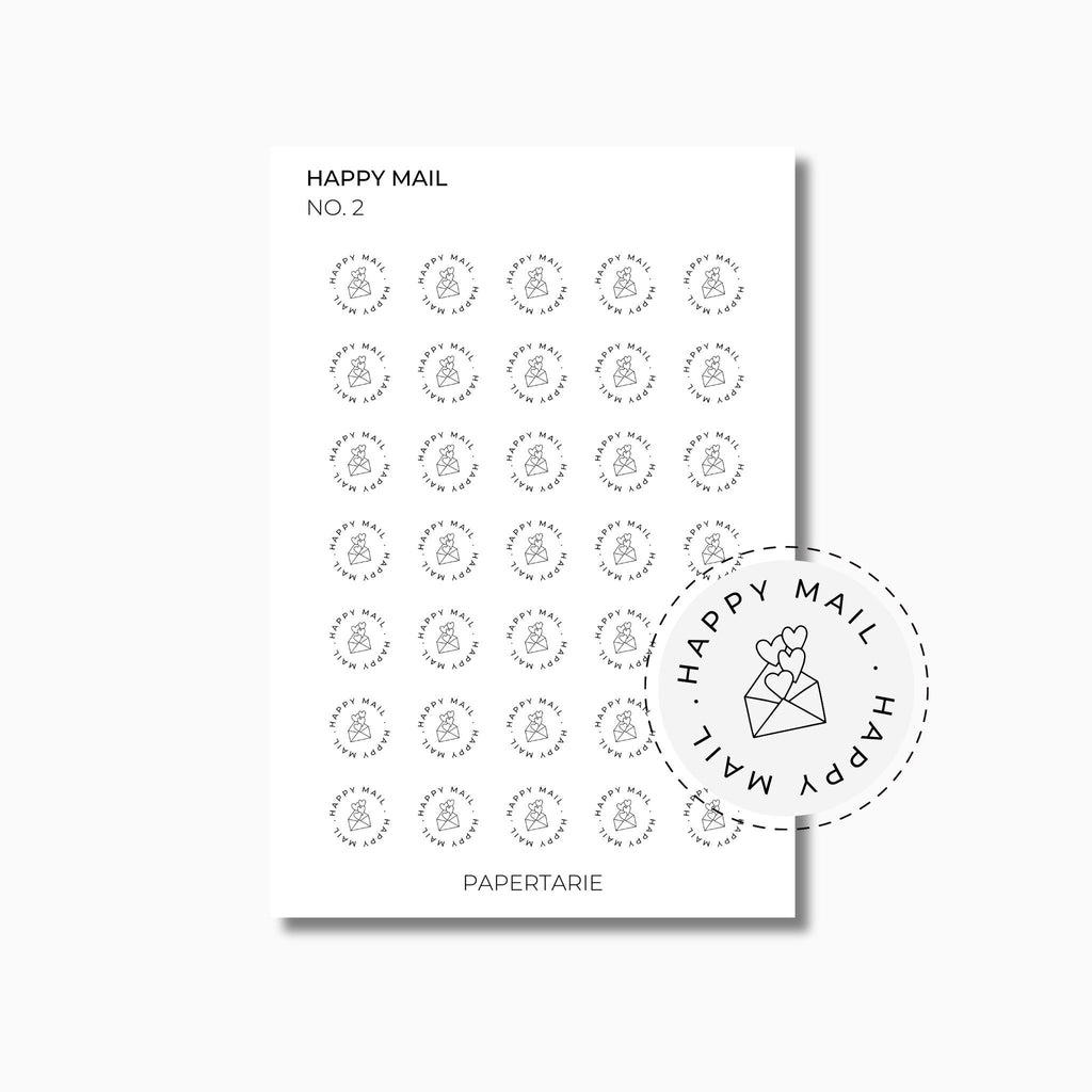 Happy Mail | Round Text Stickers | Minimal Design | Transparent Matte | Standard Size | Planner Stickers