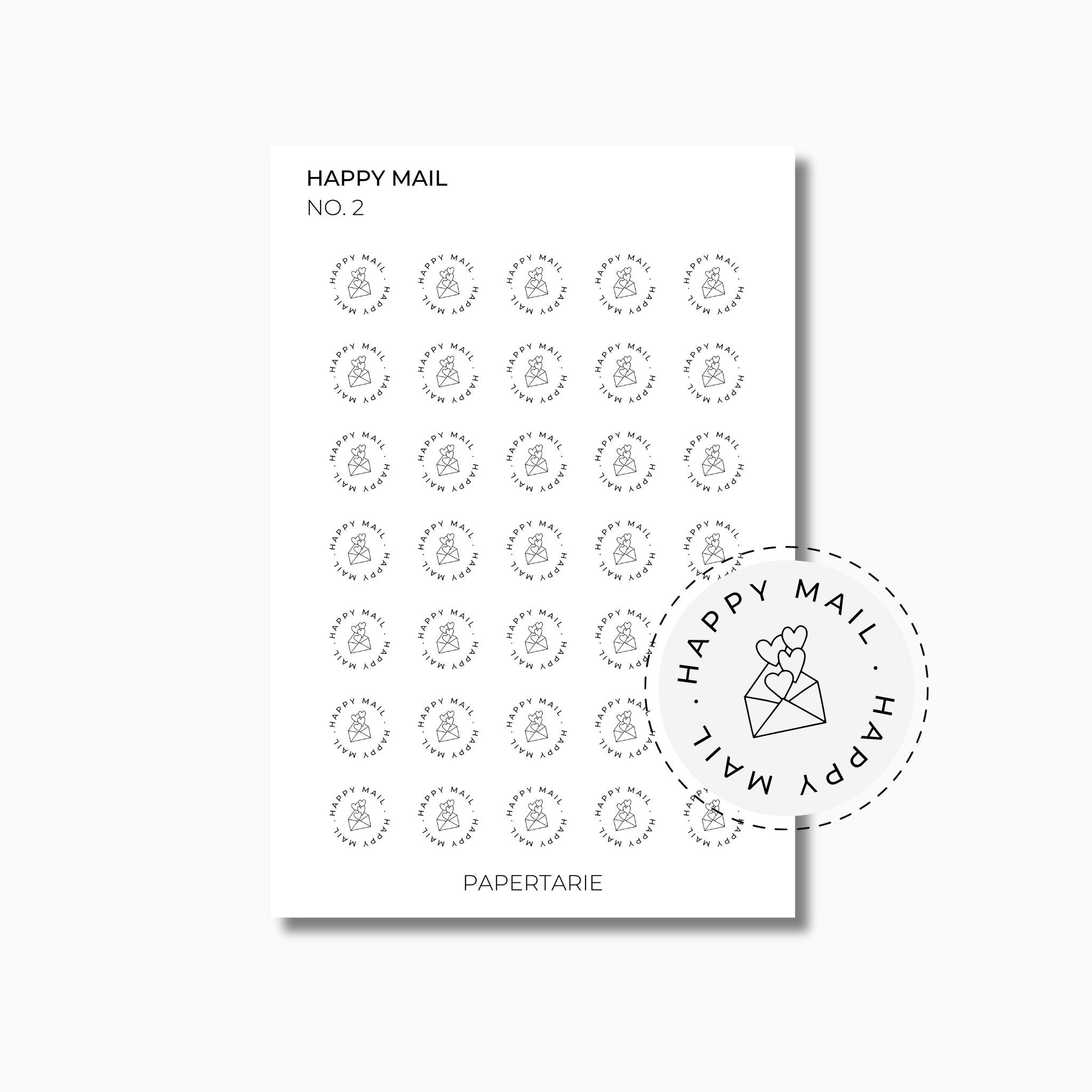 Happy Mail | Round Text Stickers | Minimal Design | Transparent Matte | Standard Size | Planner Stickers