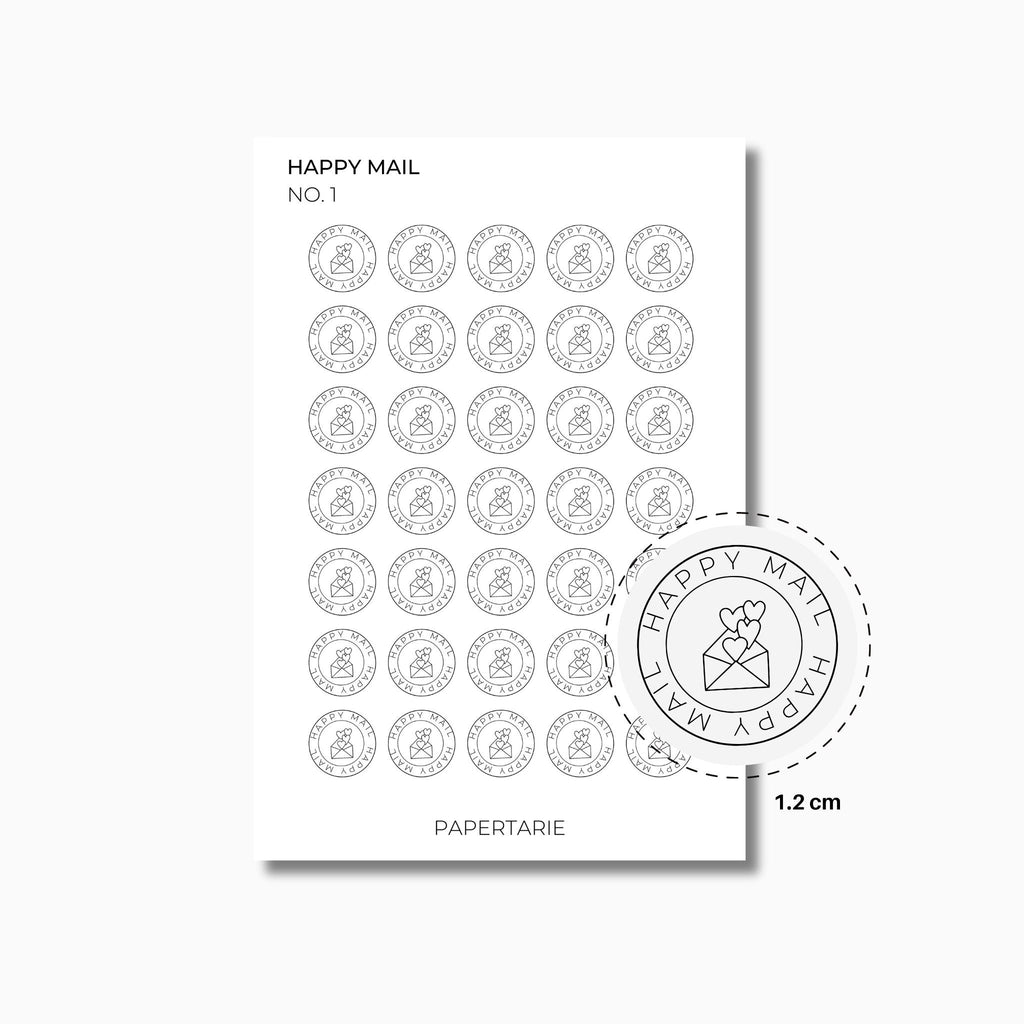 Happy Mail | Round Text Stickers | Minimal Design | Transparent Matte | Standard Size | Planner Stickers