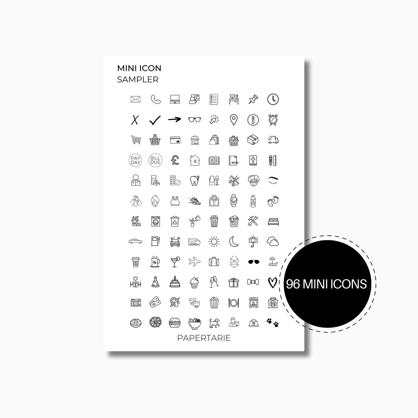 Mini Icon Sampler | Icon Stickers | Standard Size | Sample Sheet