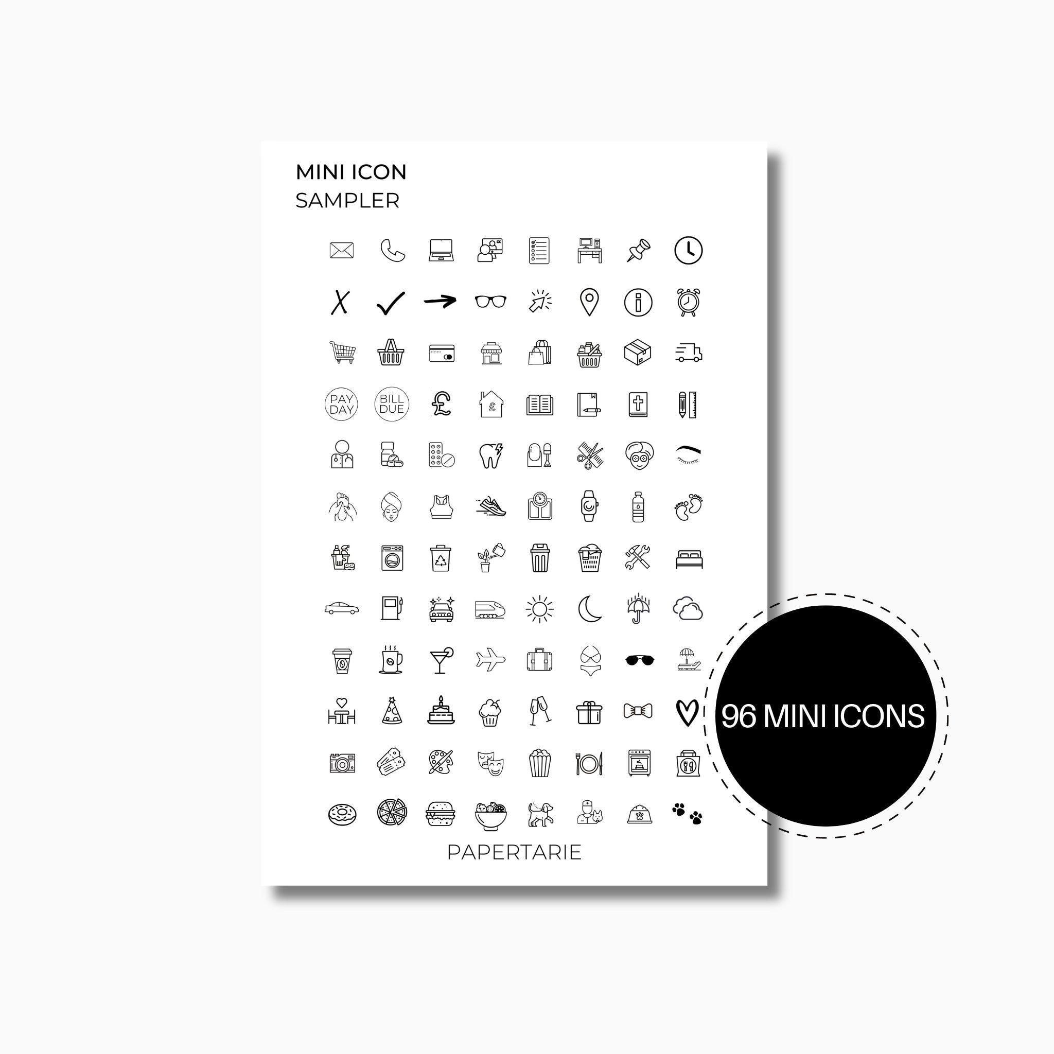 Mini Icon Sampler | Icon Stickers | Standard Size | Sample Sheet