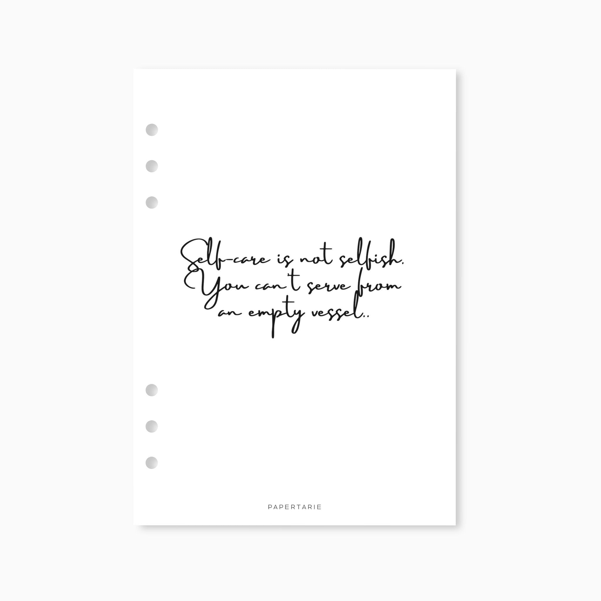 Printed | Planner Dashboard | Self Care is not Selfish | A5, A6, Personal, Pocket | Minimal | Premium