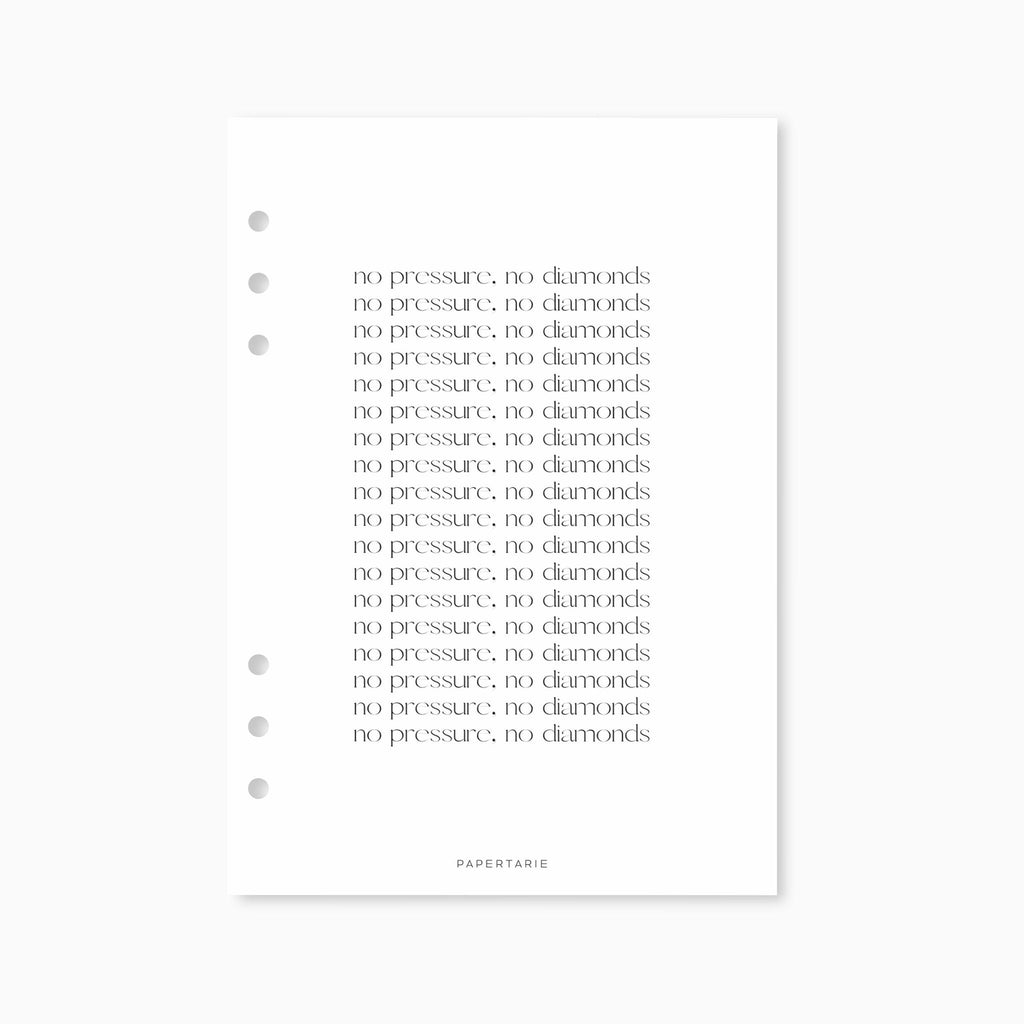 Printed | Planner Dashboard | Vellum | No Diamonds, No Pressure | A5, A6, Personal, Pocket | Minimal | Aesthetic
