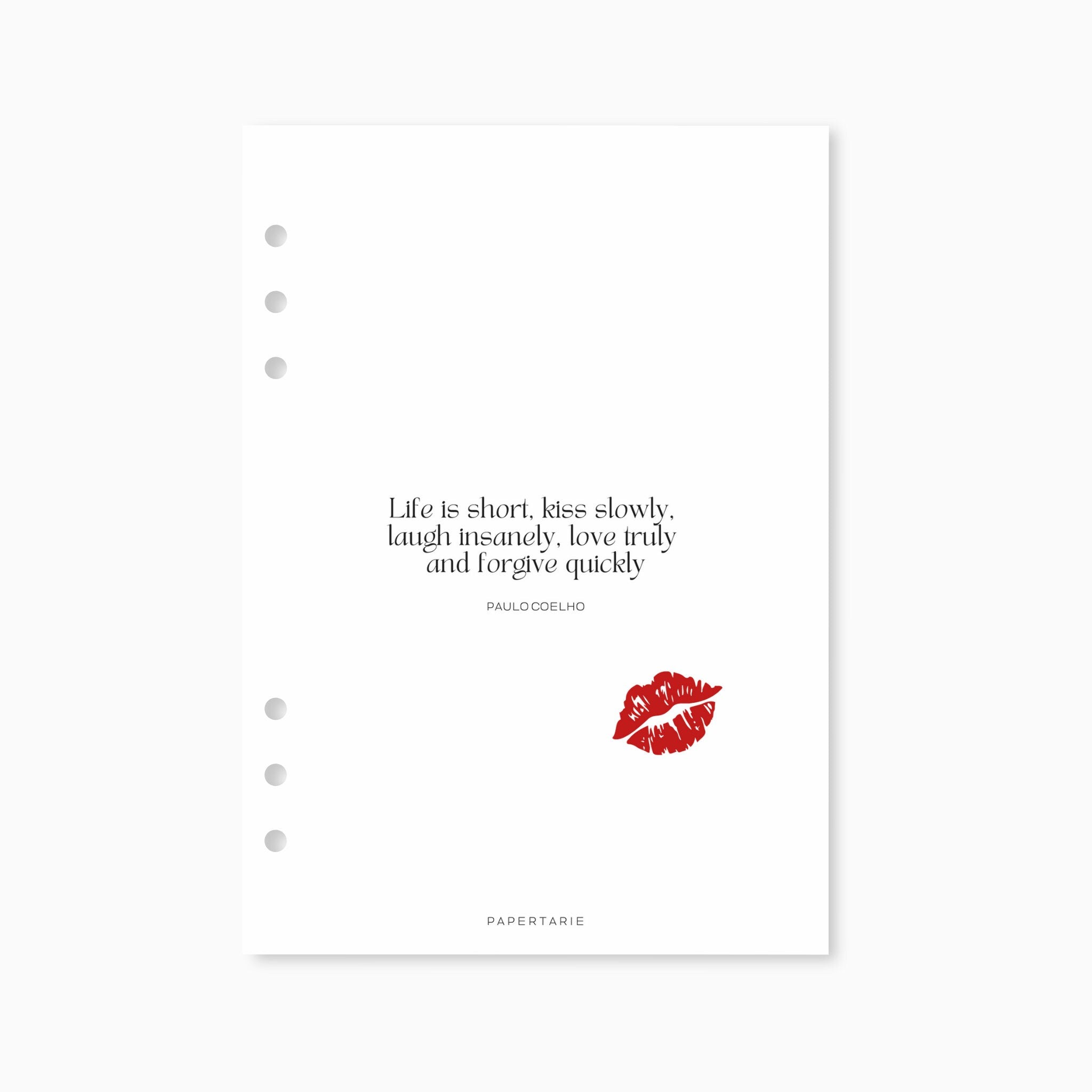 Printed | Planner Dashboard | Kiss Quote | A5, A6, Personal, Pocket | Minimal | Premium | Art