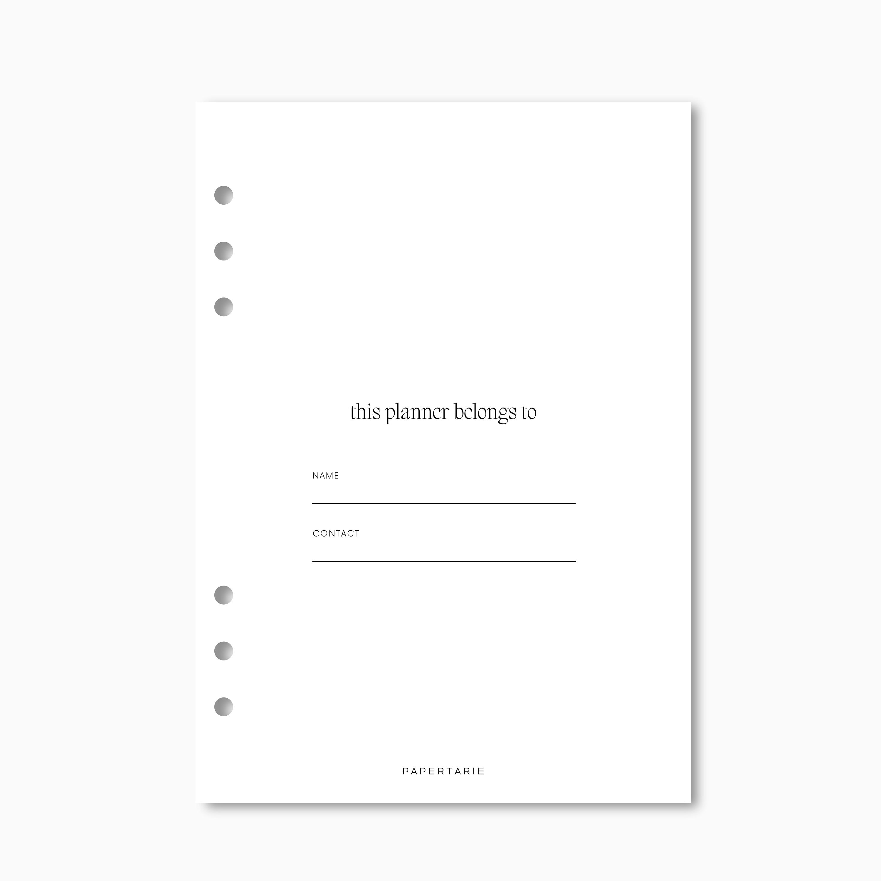 Printed | Planner Insert | This Planner Belongs To.. | A5, A6, Personal | Minimal | Options | Aesthetic