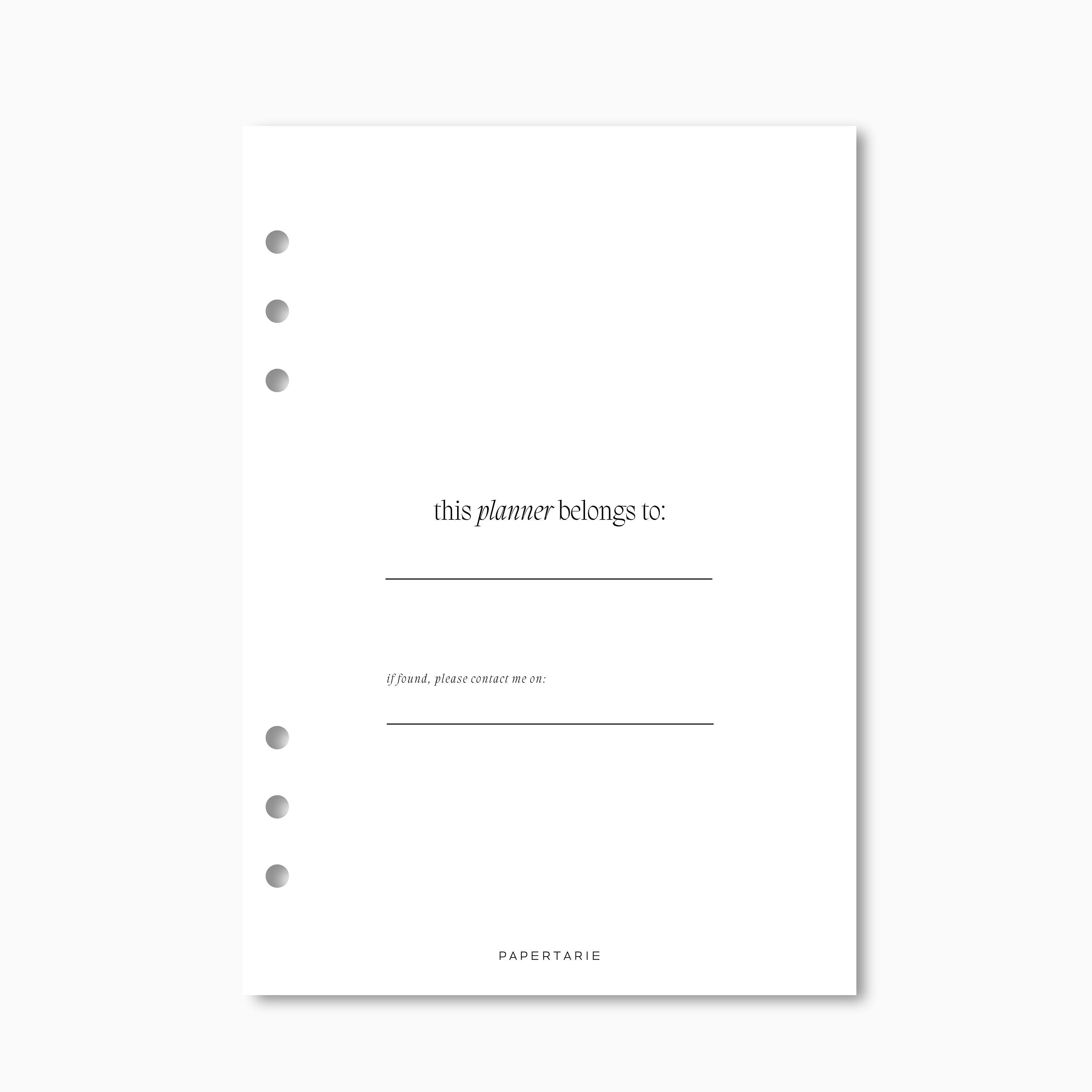 Printed | Planner Insert | This Planner Belongs To.. | A5, A6, Personal | Minimal | Options | Aesthetic