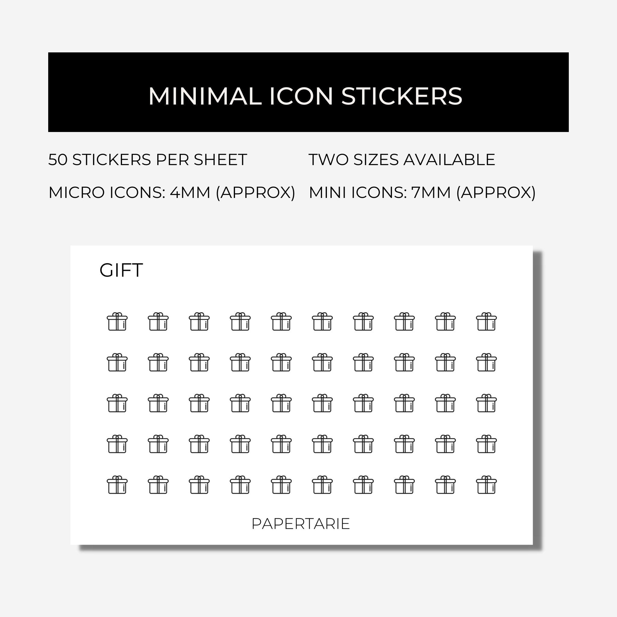 Mini Celebration Icon Stickers | Mini Icons | 9 Options | Transparent | Matte | Glossy | Minimal | Hobonichi | Planner Stickers