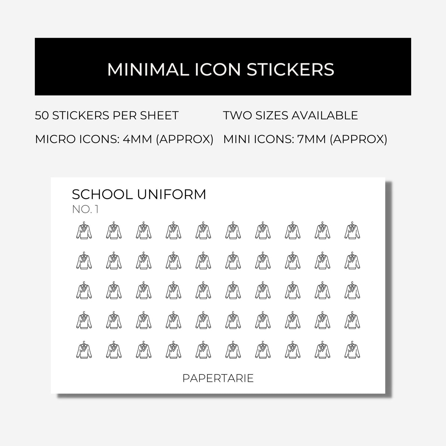 School Icon Stickers | Mini Icon Stickers | 18 Options | Transparent Matte | Minimal | Planner Stickers