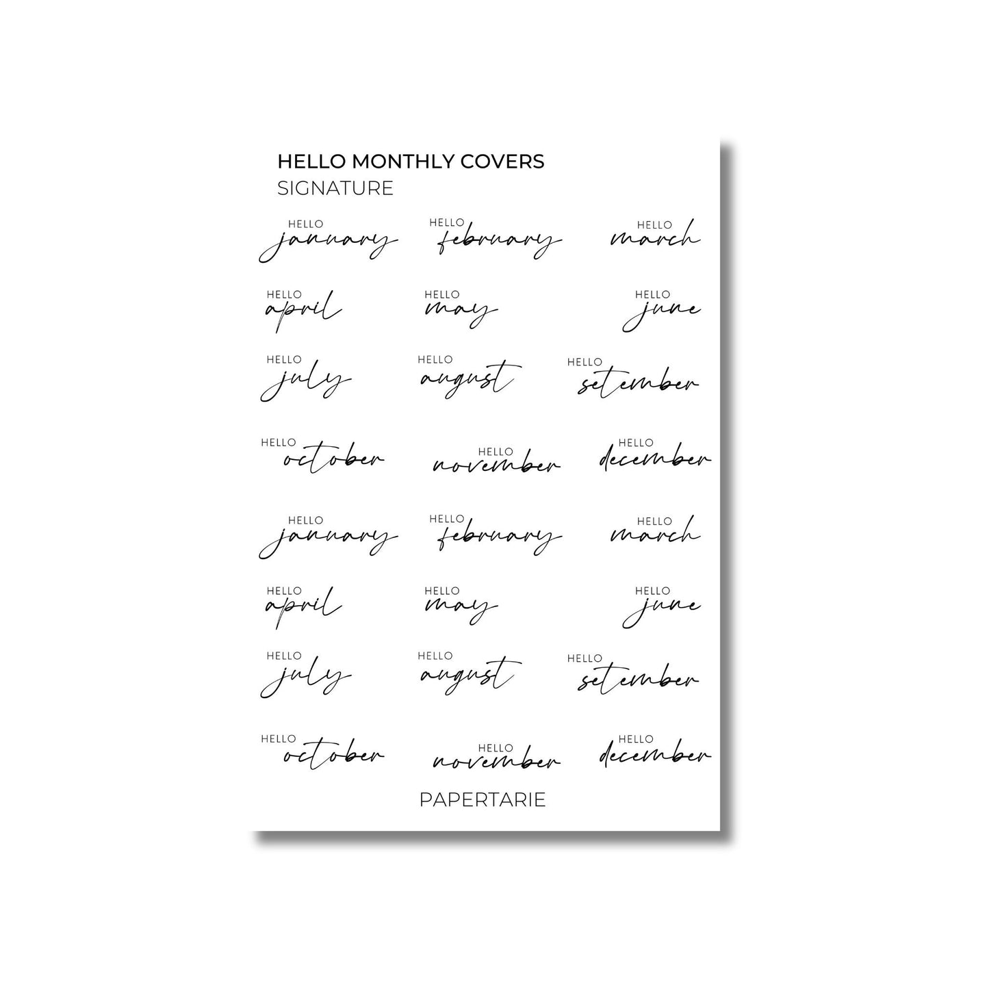 Hello Month Text Stickers | Custom | Typographic | Transparent | Matte | Glossy | Standard Size